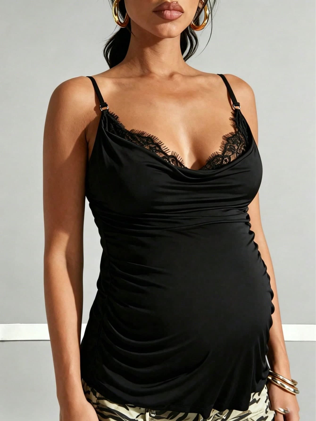 Parara Sexy Camisole For Pregnant Women, Fashion Spaghetti Strap Design, Versatile For Layering, Summer Outerwear, Autumn/Winter, Suitable For Halloween, Christmas, Daily Wear Black