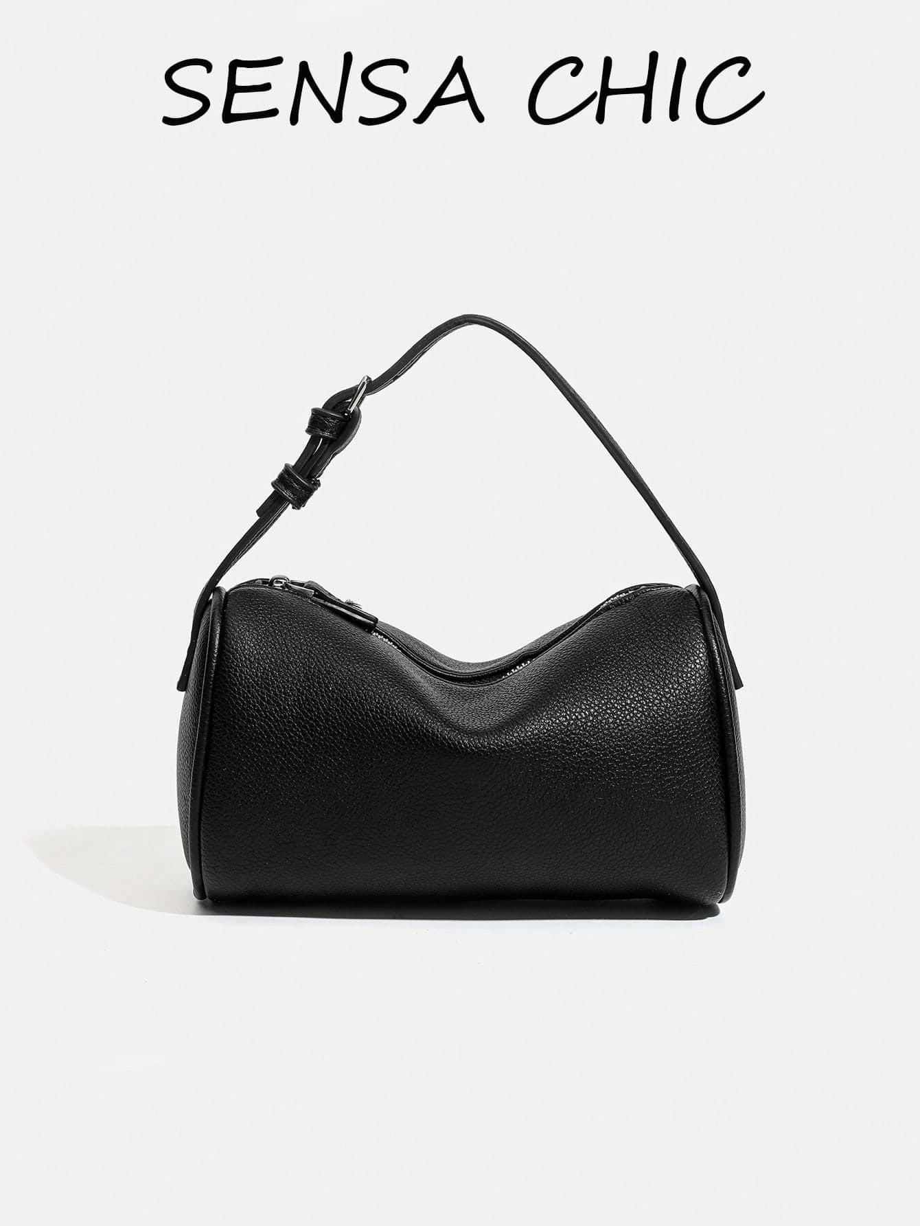 This Fashionable Black Lychee-Textured PU Cylinder Handbag Features A Minimalist Zipper Underarm Design With An Adjustable Shoulder Strap. A Must-Have For Working Women, Professional Women, Fashionistas, And Daily Outfit Enthusiasts, It's Perfect For Short Trips, Airport Commutes, Daily Errands, And Leisurely Day Trips. An Ideal Choice For Weekend Shopping, Coffee Dates, Friend Gatherings, And City Strolls.
