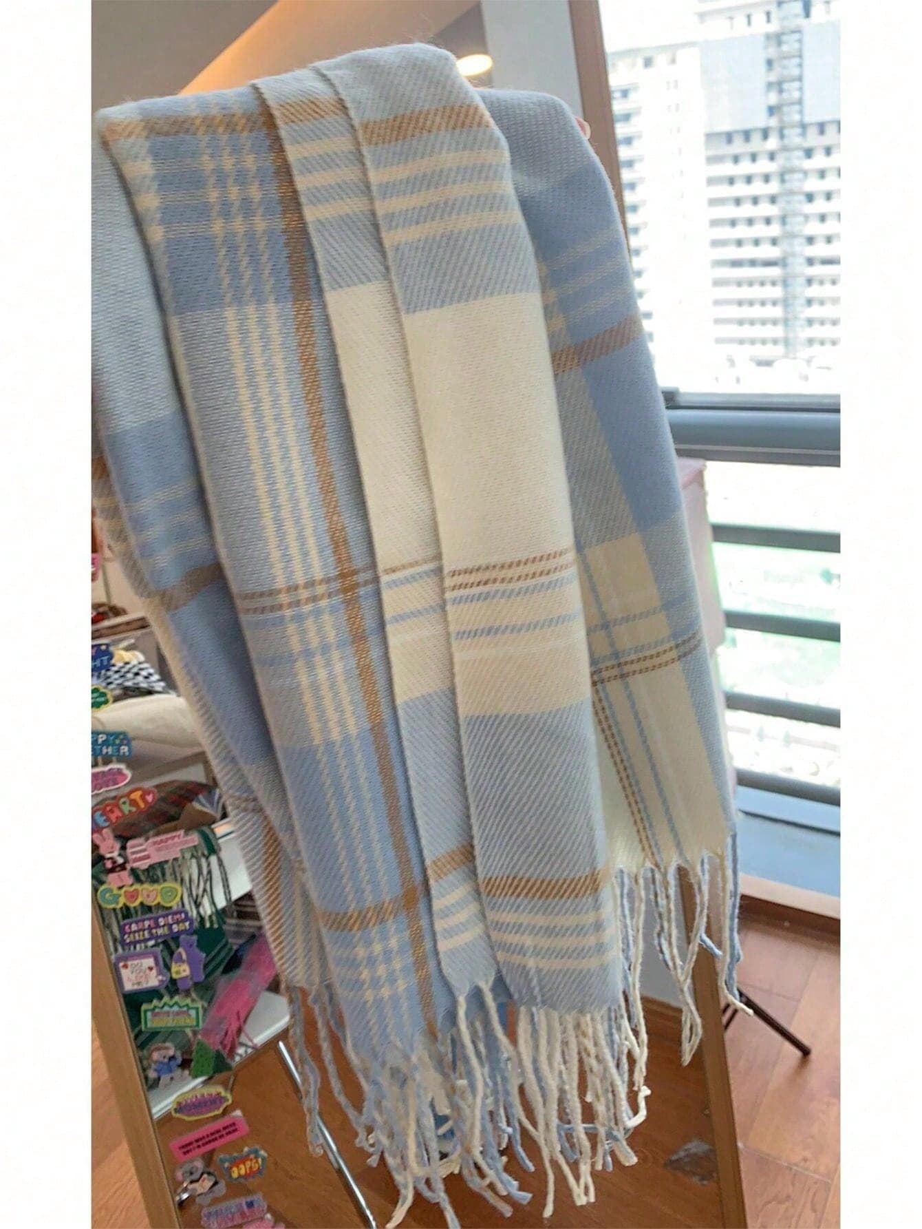 Women's Winter Versatile New Plaid Double-Sided Cashmere Feel Scarf Warm Neck Warmer Autumn/Winter Shawl Women's Autumn/Winter Double-Sided Color Block Heart Plaid Scarf Girls' Winter Versatile Soft Thick Large Shawl Warm Neck Warmer