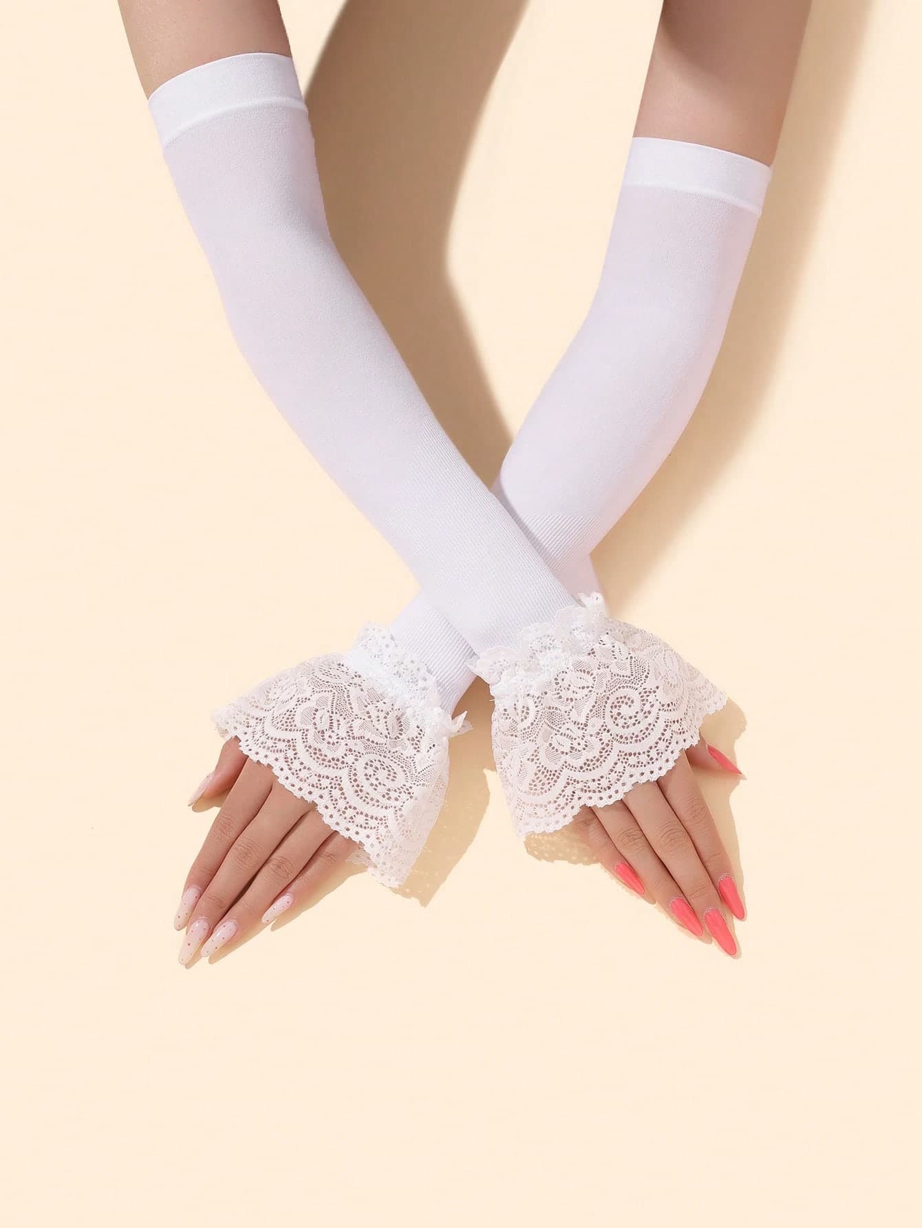 1 Pair Women's Summer Lace Ice Silk Sun Protection Mesh Flare Ice Sleeves Outdoor Etiquette Breathable Fashion Arm Covers