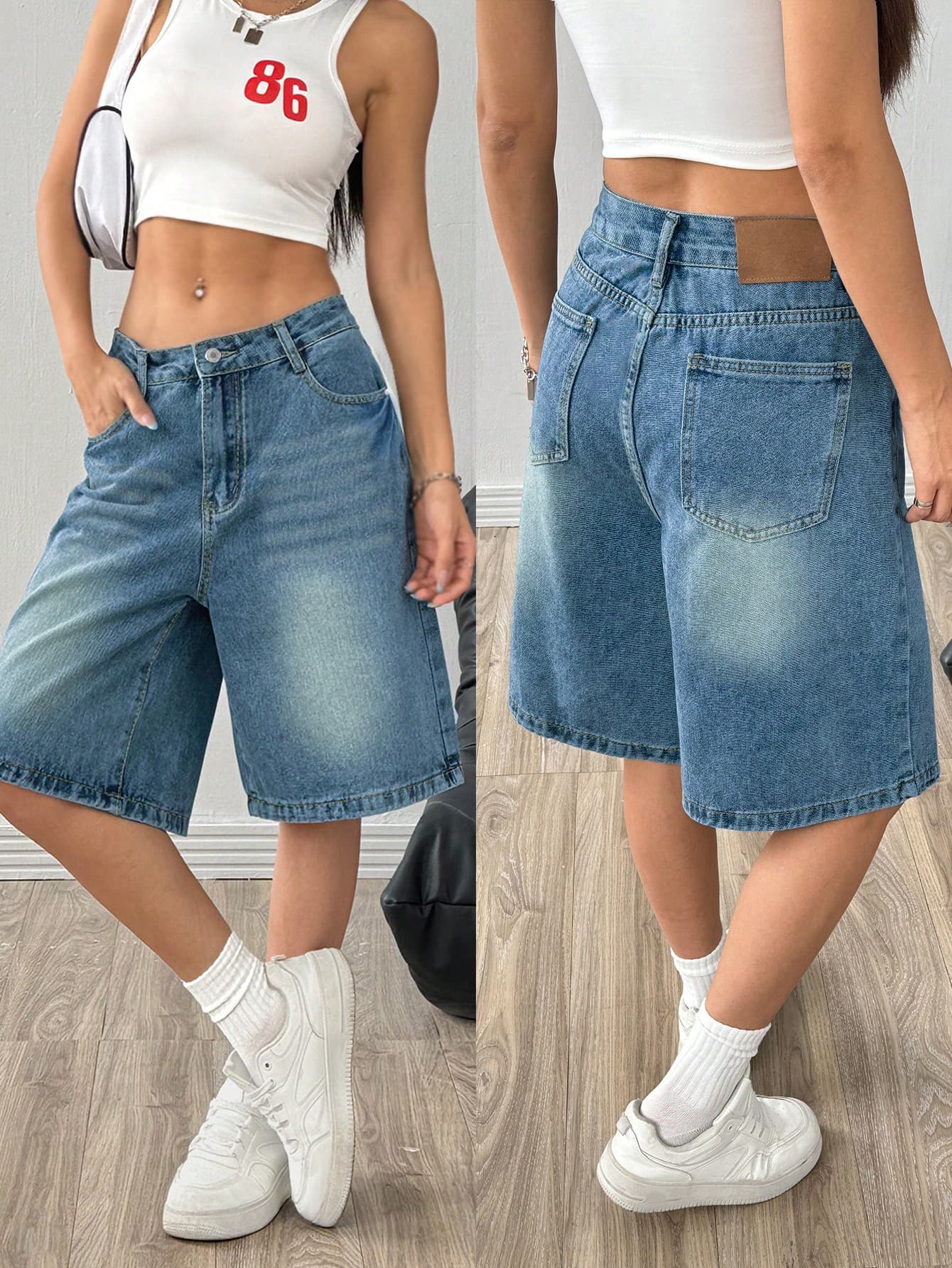 American Retro Washed And Aged Denim Shorts For Women's Summer Loose And Casual Versatile Wide-Leg Midpants Five-Inch Pants