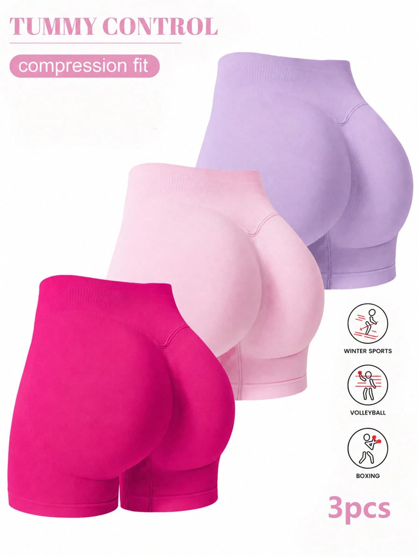 3pcs Women's Sports Shorts, Seamless Elastic Tight Fit, High Waist Anti-Sheer Tummy Control Yoga Shorts, Suitable For Fitness, Running, Yoga, Sports And Casual Wear.