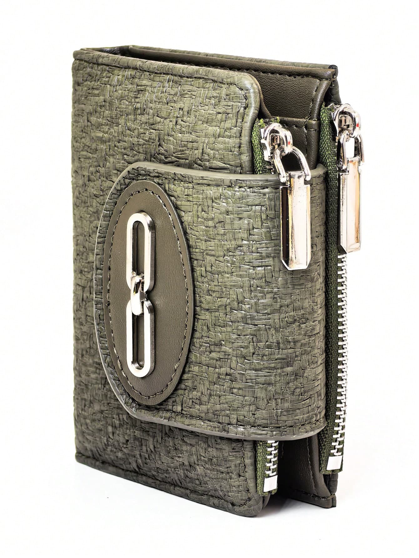 Women's Short Straw Weave Fabric Soft Exquisite PU Phone Wallet, Fashionable Clasp Double Zipper Large Capacity Multifunctional Wallet Card Holder, Lightweight Minimalist Clutch Bag Suitable For Holiday Gift