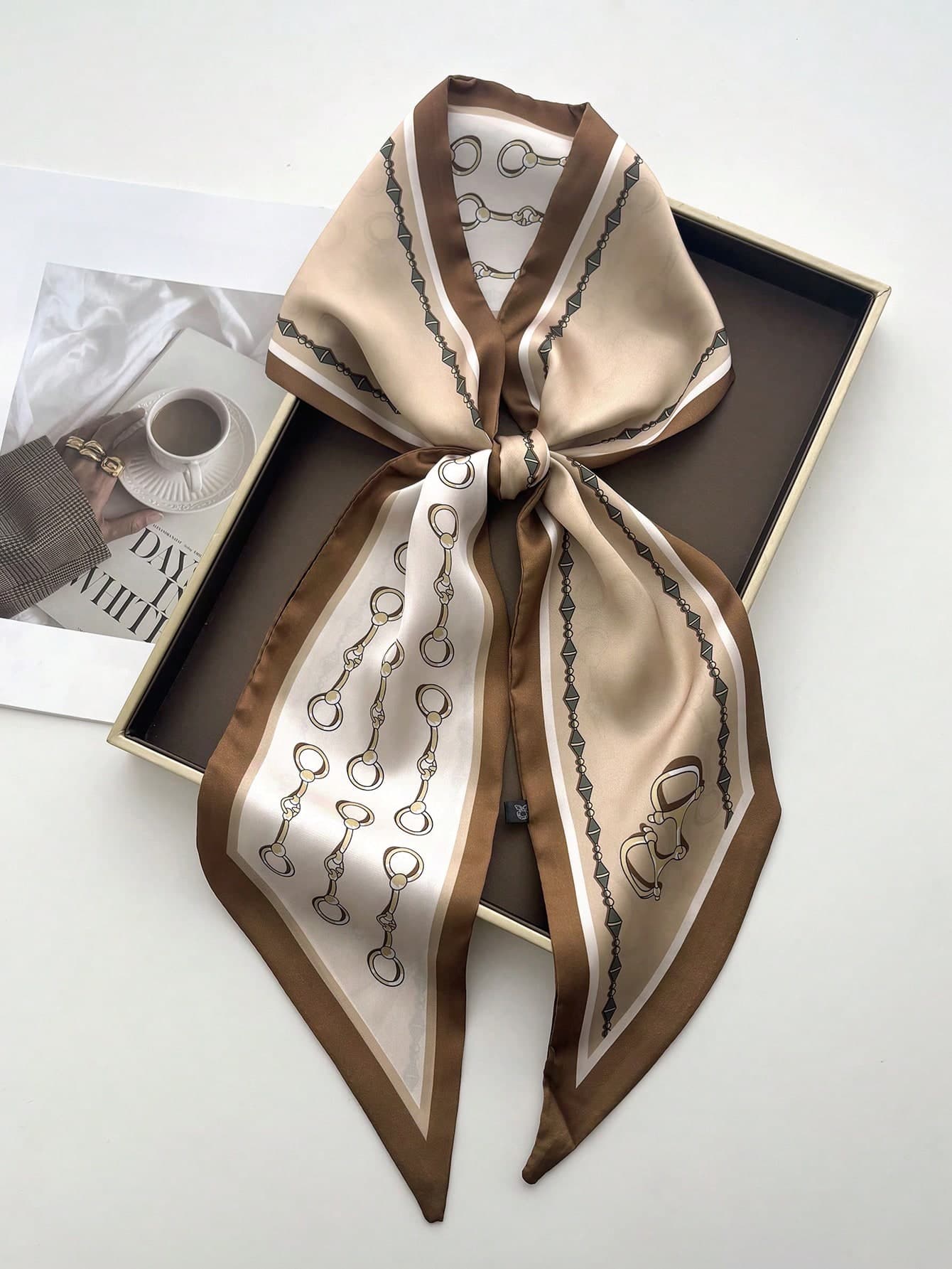 1pc Double-Sided Horses Chain Printing Women Satin Neckerchief Female Dress Shorts Belt Bags Hats Ribbon Waistband
