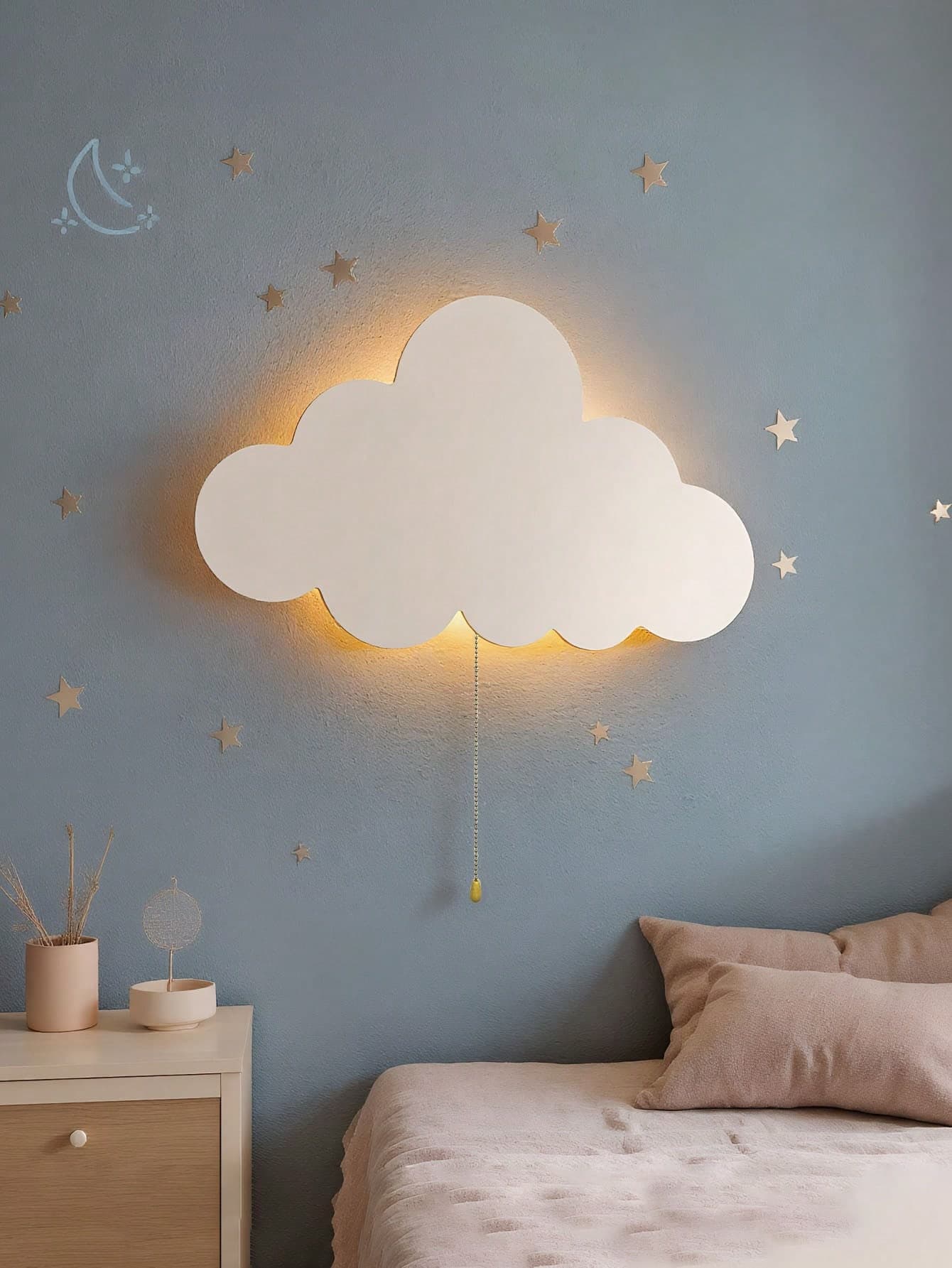 1pc Children's Bedroom Cloud Wall Light, Wooden Cloud Bedroom Battery Powered Hanging Cloud Night Light