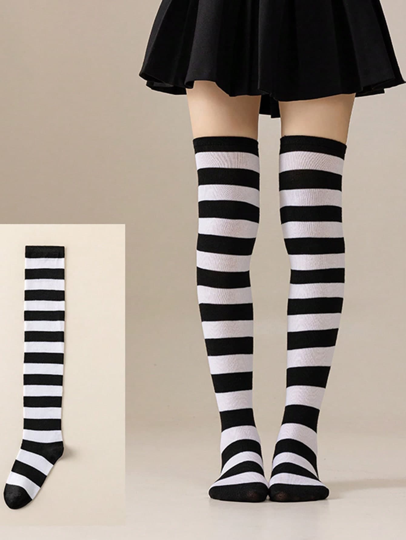 1 Pair Women's Striped Over-The-Knee Socks, Fashionable Colorful Stripes, Knee-High Socks, Long Socks, Girls Socks, Party Socks, Dance Socks, Punk Style, Rock Style, Daily Wear, Comfortable Socks