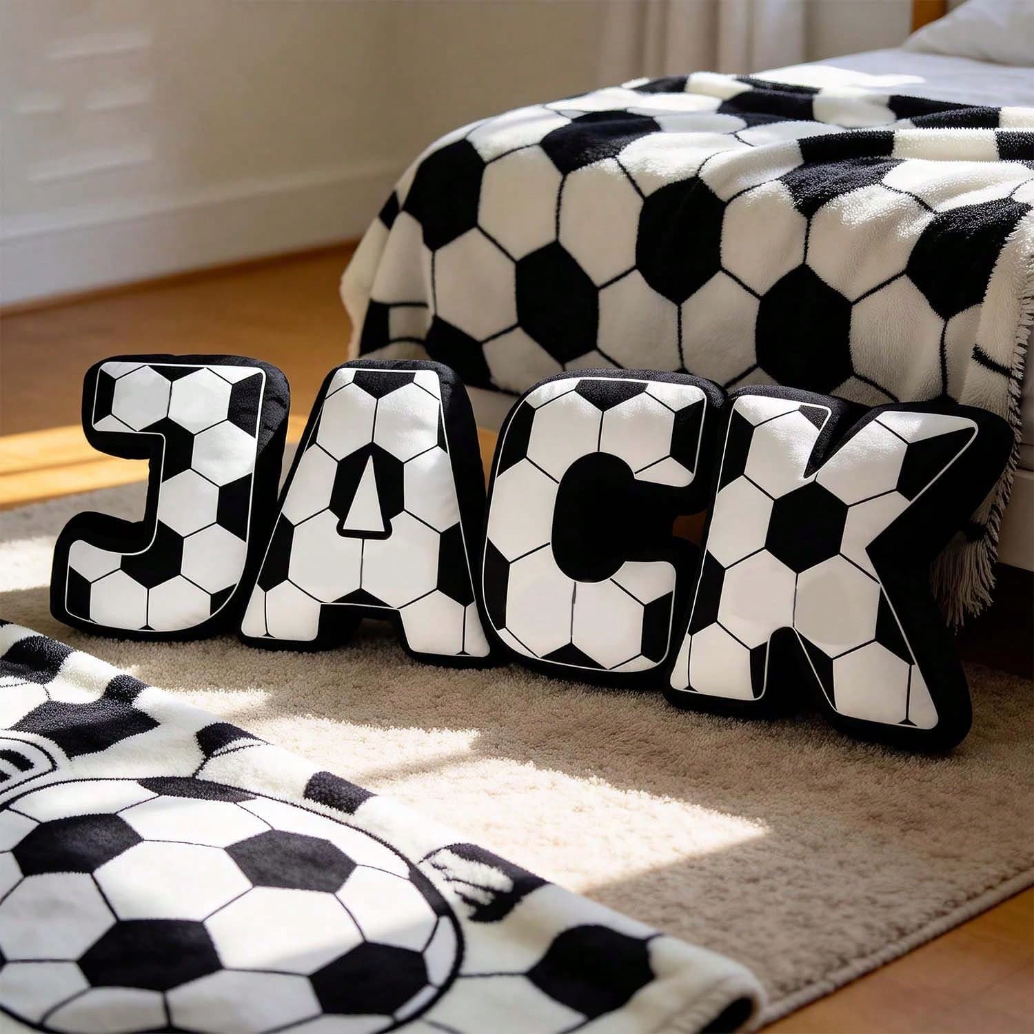 Football Letter Throw Pillow, World Cup Football Letter Cushion, Soft Plush Initial Decorative Pillow, Black & White Sports Theme Decorative Pillow For Bedroom And Sofa, Unique Birthday Gift For Football Fan Boyfriend, Back To School Gift, Teacher Gift