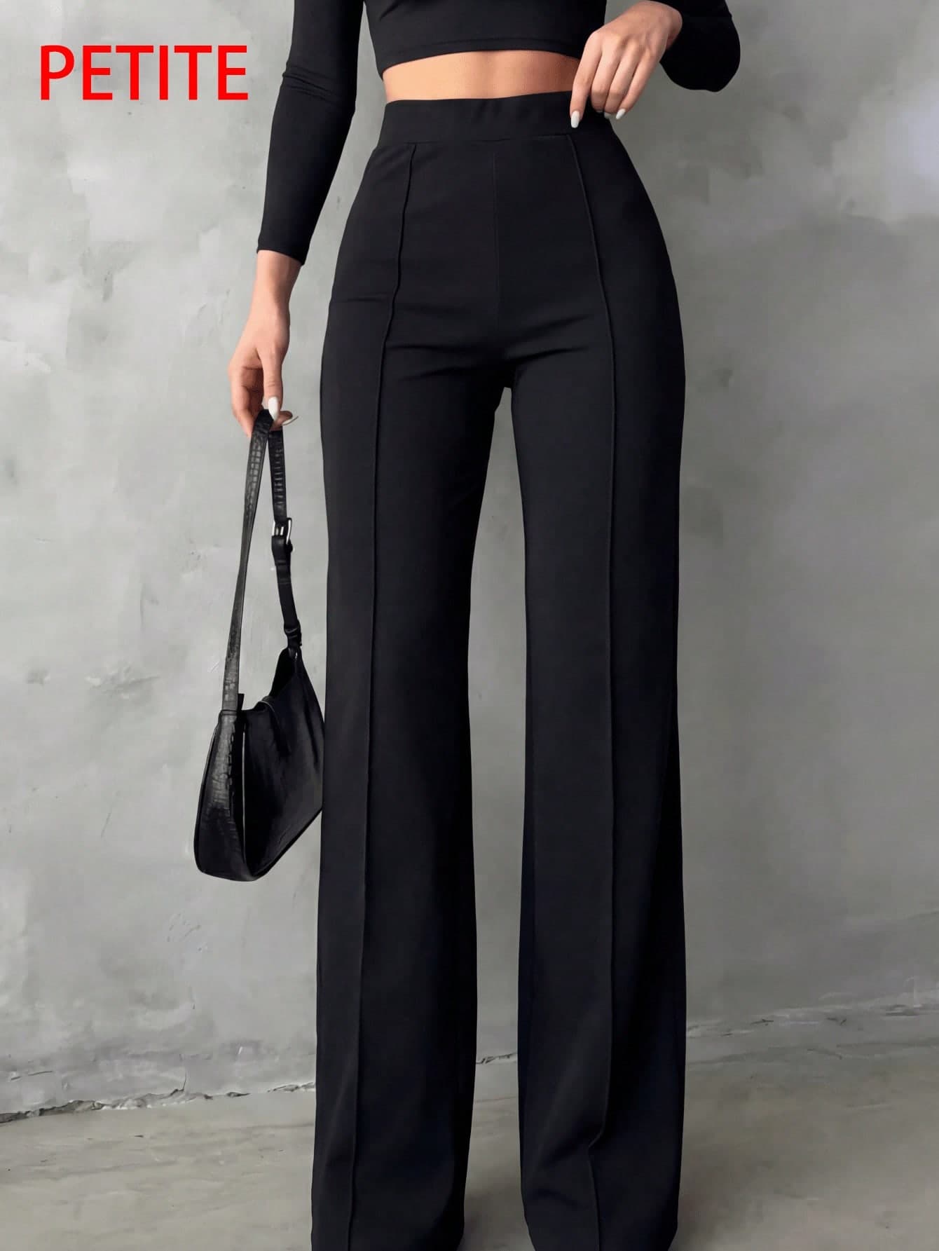 Petite Women High Waist Slim Fit Elegant Minimalist Office Pants, Women Bottoms Black