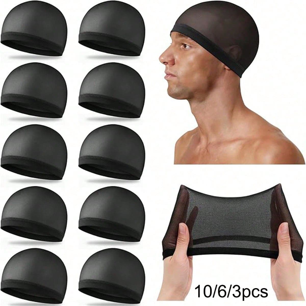 10pcs/6pcs/3pcs Men's Wave Cap, Adult Elastic Nylon Skull Cap, 10/6/3pcs Wide Brim Non-Slip Breathable Sleep Wave Cap, Unisex