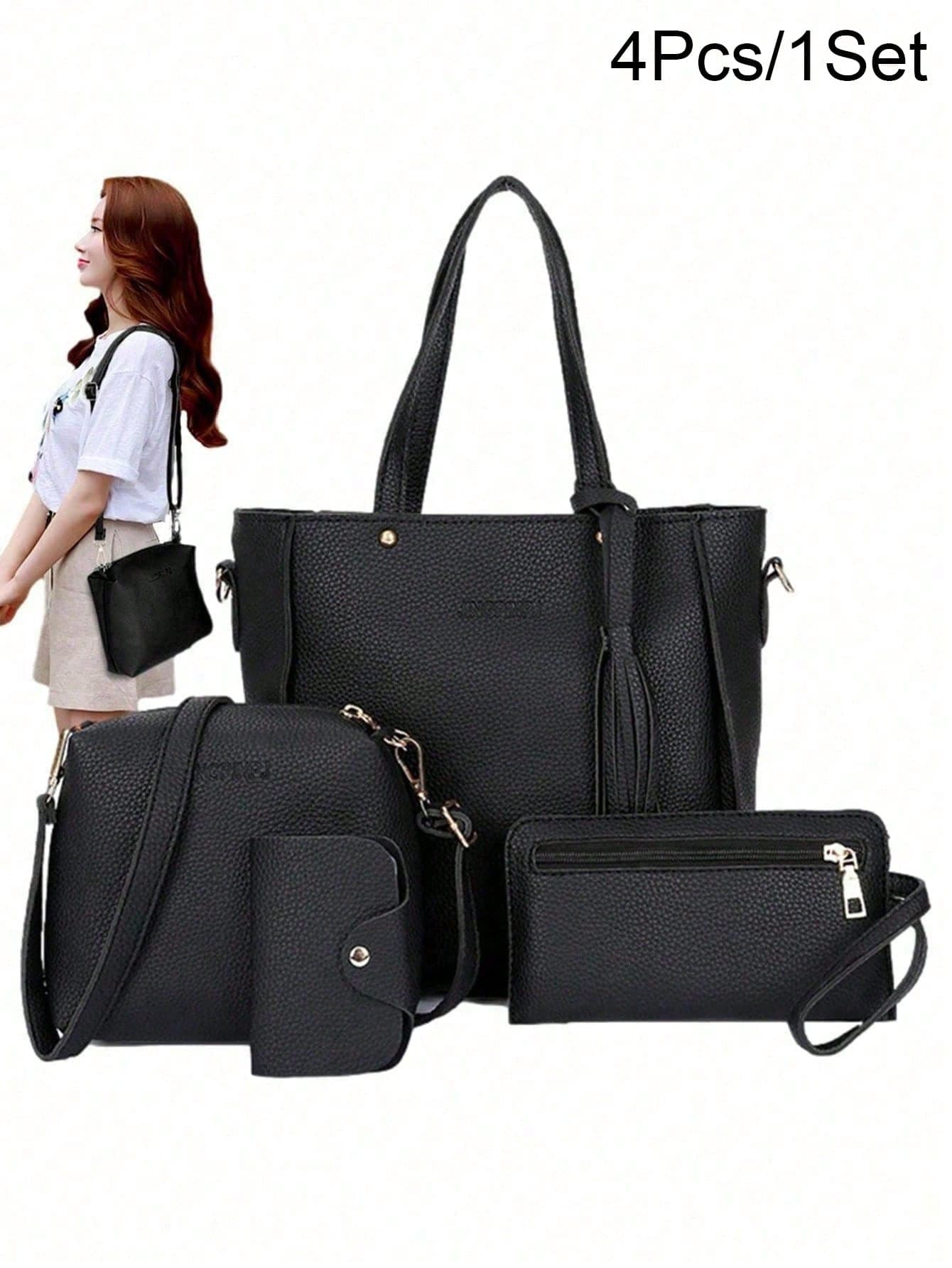 2026 New 4-Piece Women's Shoulder Bag Set - Crafted With High-Quality PU Material, Featuring An Elegant, Minimalist, And Korean-Inspired Style. This Multi-Functional Set Includes A Large Capacity Crossbody Bag And A Classic Handbag.