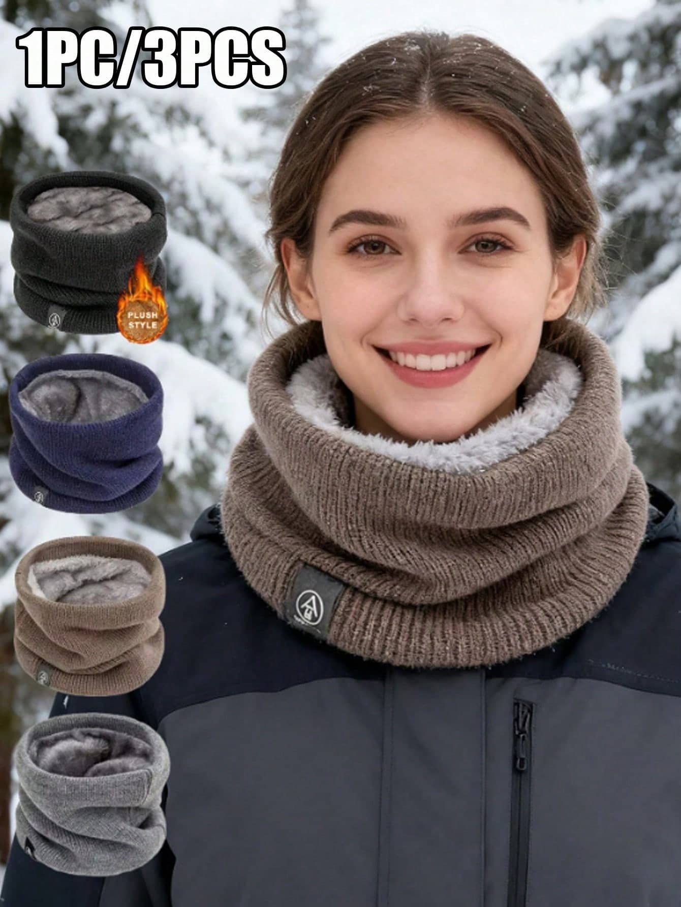 1pc/3pcs Women Scarf, Small Size, Flannel Lining - Warm Soft Windproof Solid Color Neck Warmer