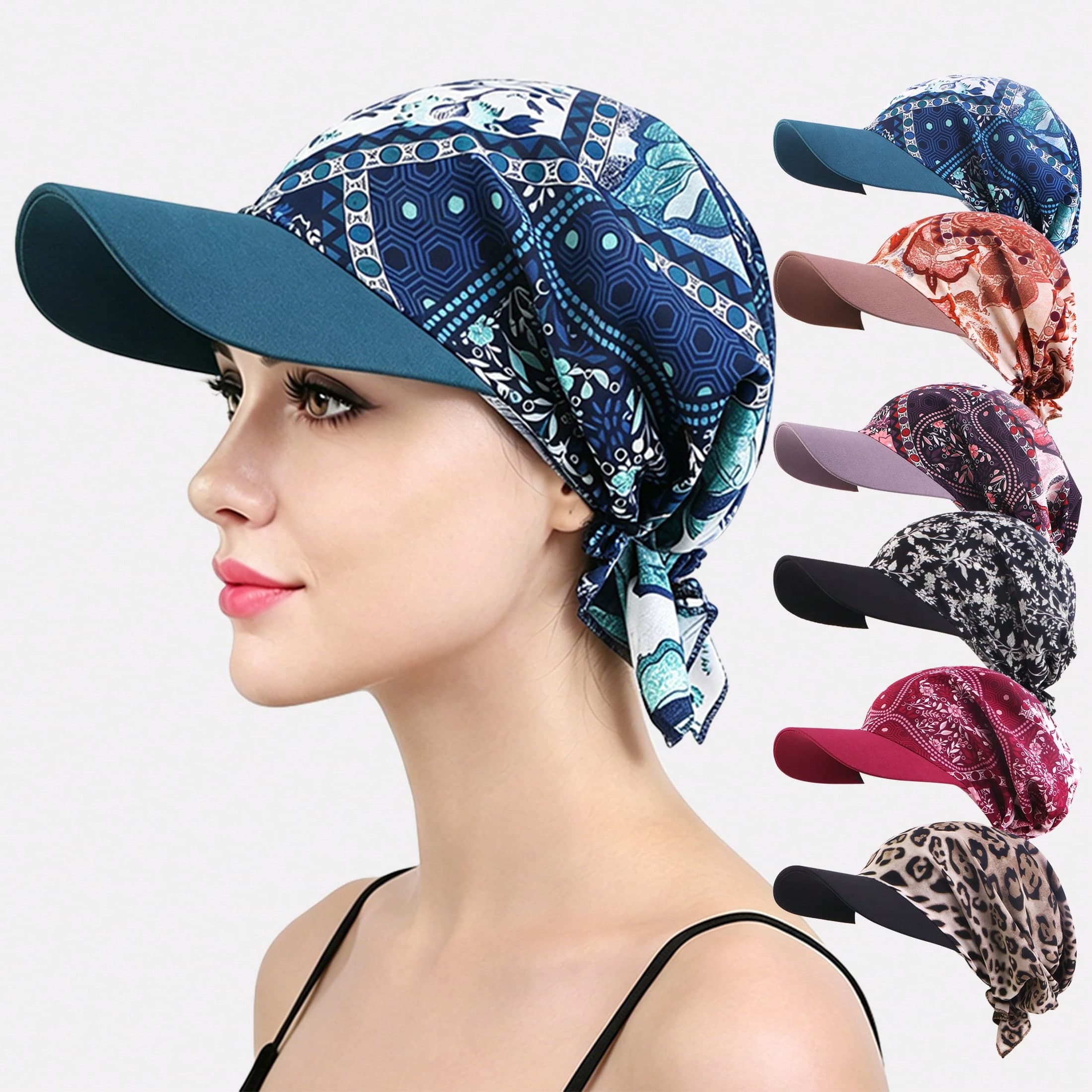 1pc Women's Spring/Summer Elastic Tie-Up Headscarf Cap With Brim, Sun Protection Head Wrap, Suitable For Daily Use