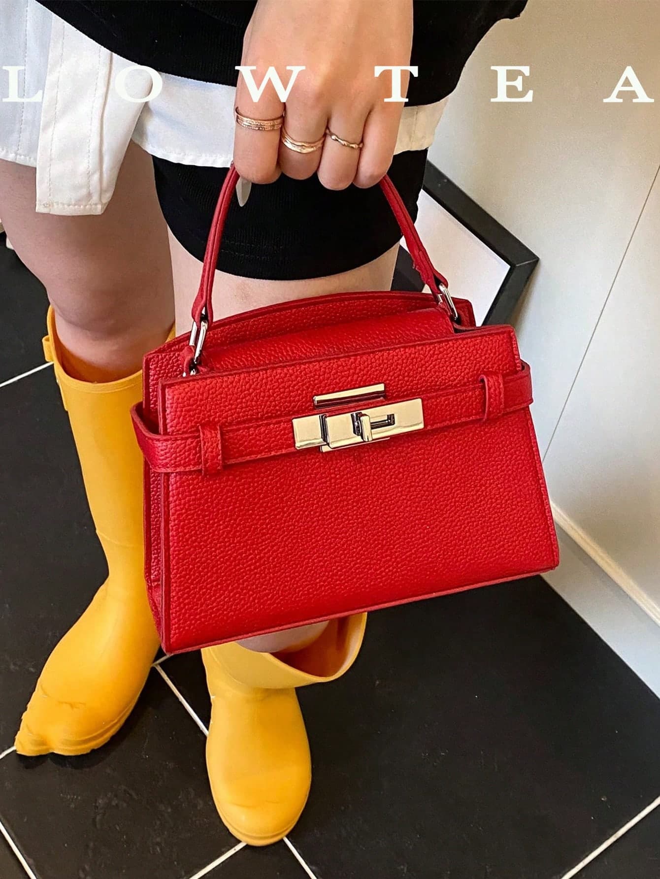 low tea New Summer Litchi Texture Women's Handbag, Fashion Adjustable Shoulder Strap Crossbody , Minimalist Solid Color