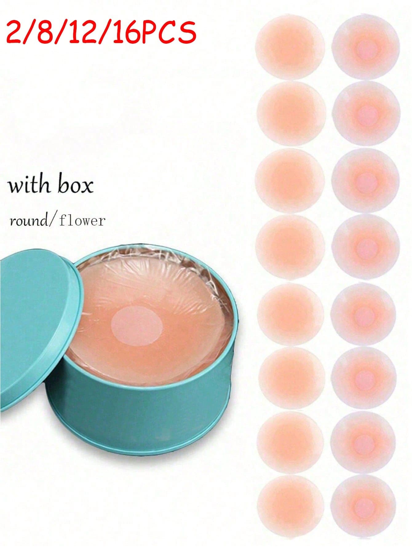 2/8/12/16pcs Women's Reusable Silicone Invisible Nipple Covers, Breast Stickers With Travel Box