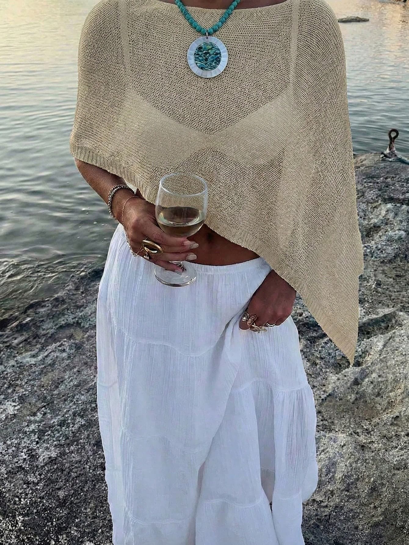 SEREN Summer New Women's White Cover Ups, Loose, Casual, Sheer, Sexy, Asymmetrical Hem, Suitable For Vacation Beach, Bohemian Style