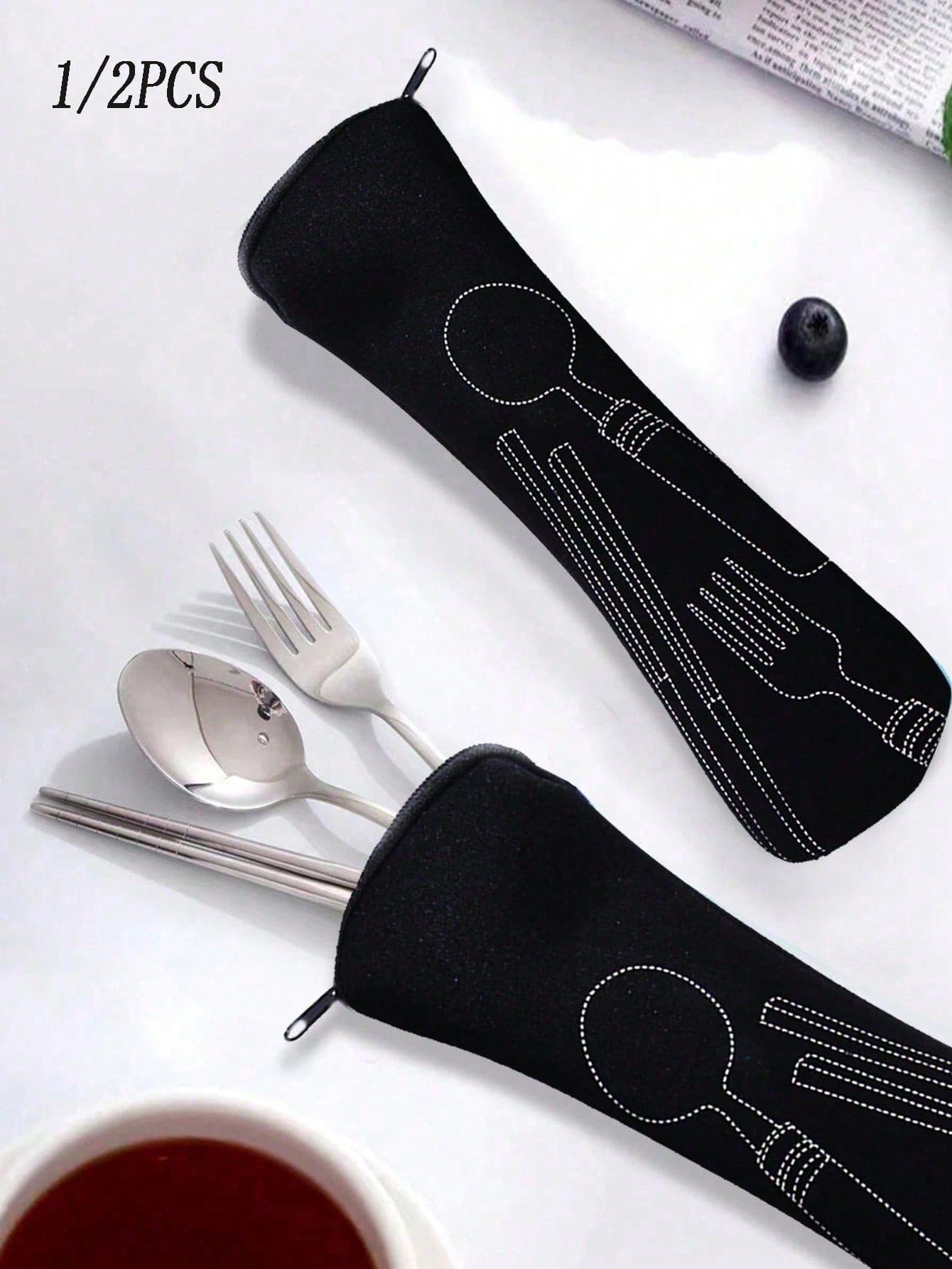 Cutlery Storage Bag,Zipper Cutlery Storage Bag Stainless Steel Spoon And Chopsticks Travel Portable Multicolor Bag, Reusable Flatware Storage Pocket