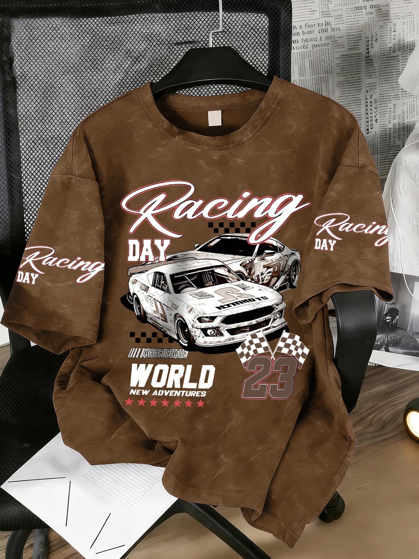 1pc Boys' Fashionable & Comfortable Summer T-Shirt With Fun English Letters And Cool Cartoon Car Print