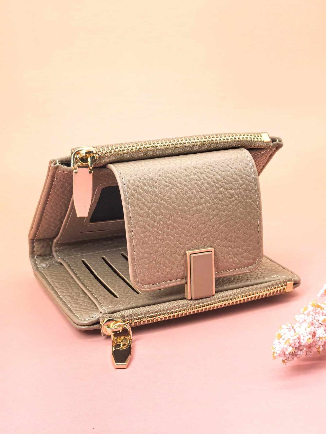 New Women's Buckle Short Wallet, Exquisite Soft PU Double Zipper Coin Purse Card Holder, Minimalist Fashion Lightweight