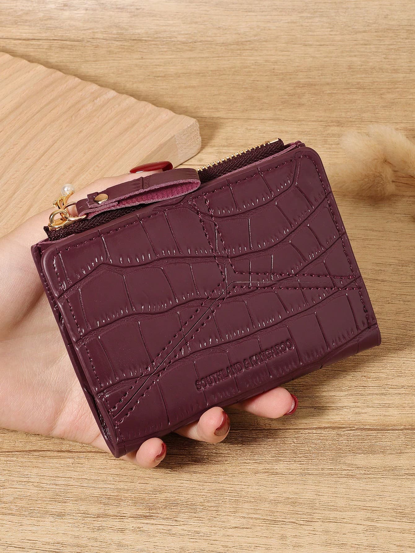 Burgundy Women's Minimalist Wallet, Zip Card Holder With Slots & Coin Pocket, Foldable Purse For Daily, Travel, Shopping, Perfect Gift