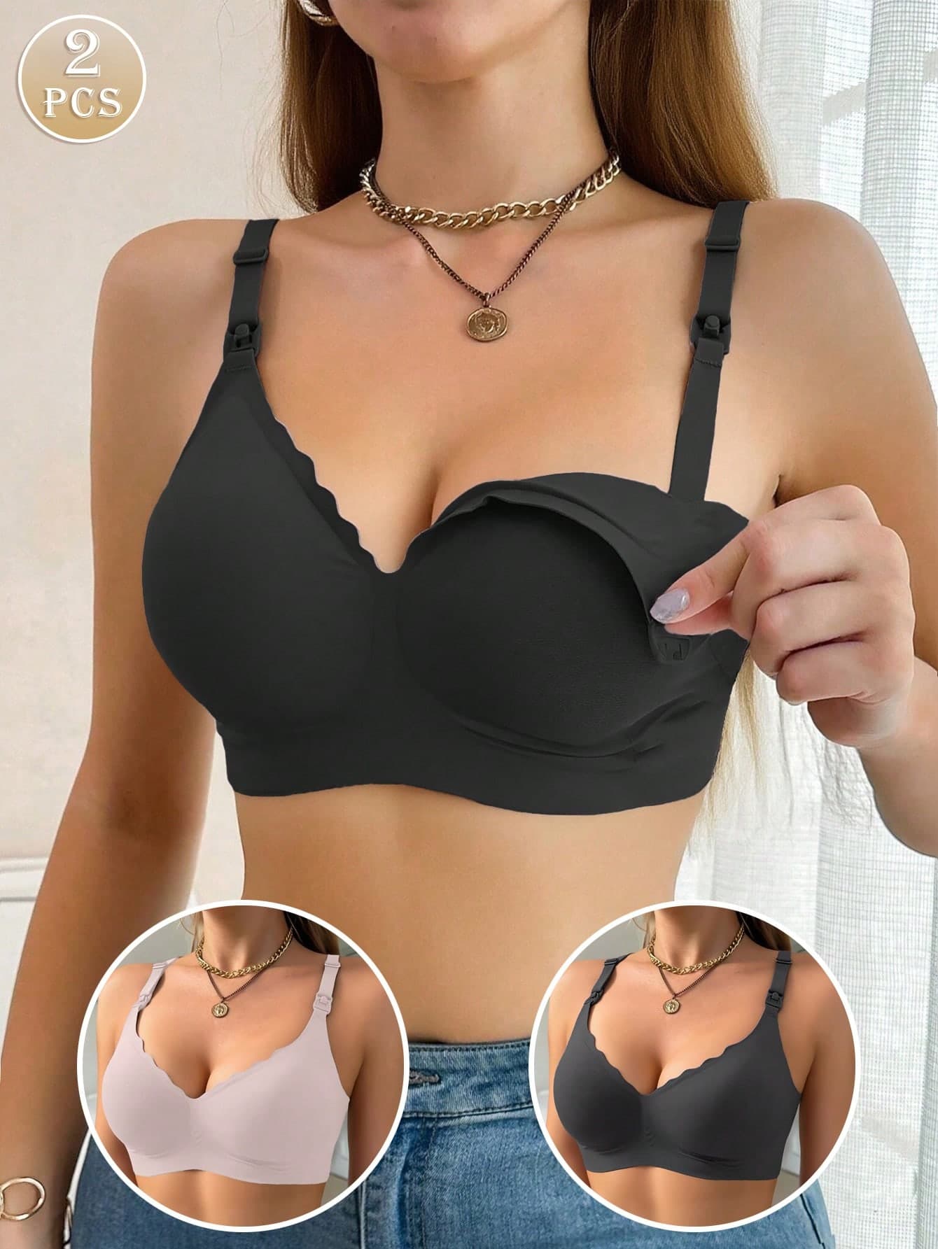 2pcs/Set Maternity Nursing Bras, Comfortable & Minimalist Design, Front Clasp Detachable, Convenient For Breastfeeding & Pregnant Women