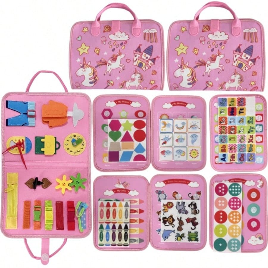 Portable Felt Quiet Book, Multi-Page Interactive Activity Board With Color, Shape And Number Matching, Skill Development Learning Toy For Travel And Home Play