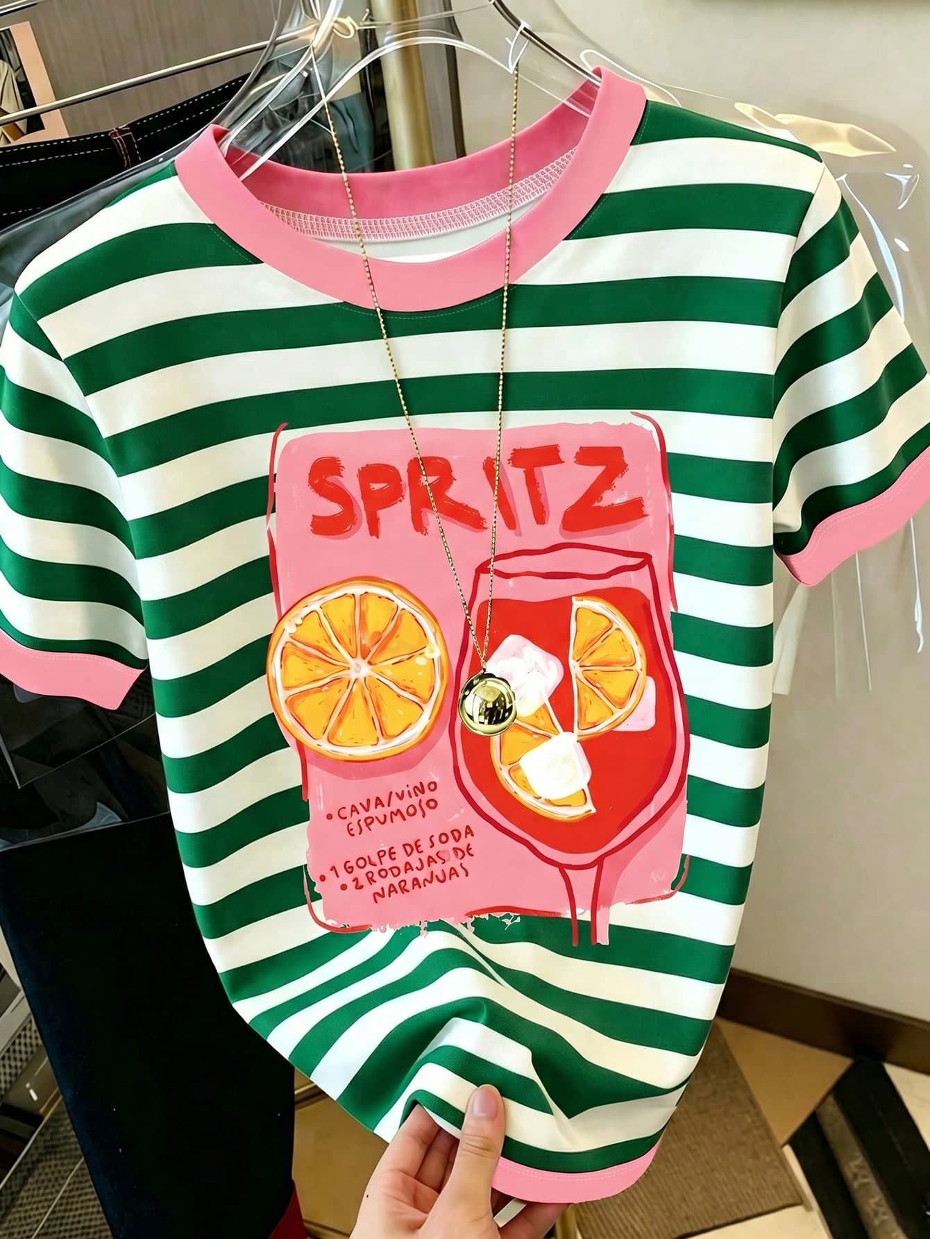 Striped Print Cocktail Club Fashionable Top, Summer For Women, Beach For Women, Women's Casual Round Neck Short Sleeve Simple T-Shirt