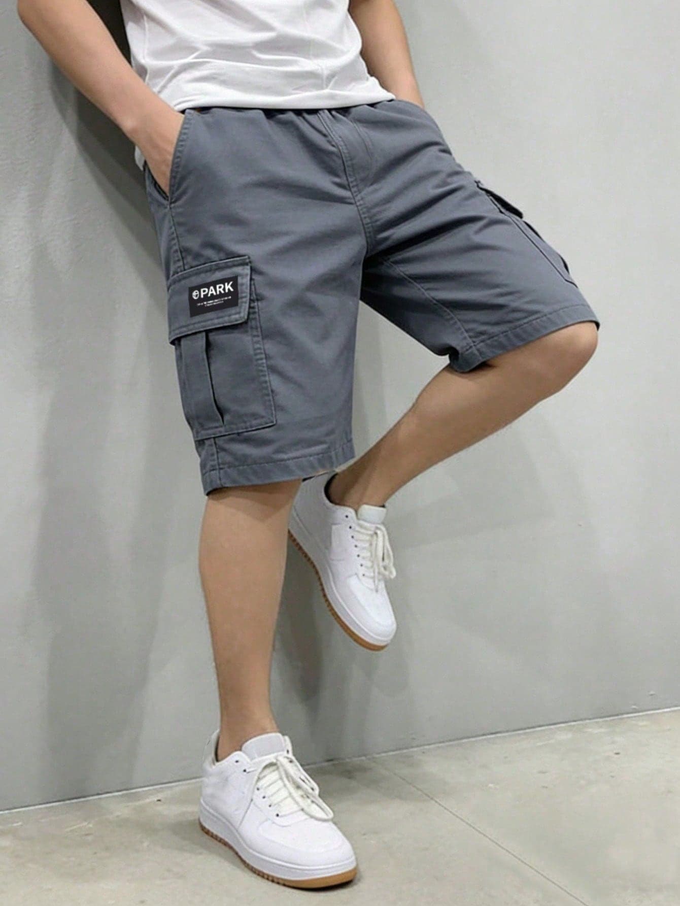 1pc Tween Boy Casual Sports Outdoor Pocket Shorts With English Patched, Spring/Summer/Autumn