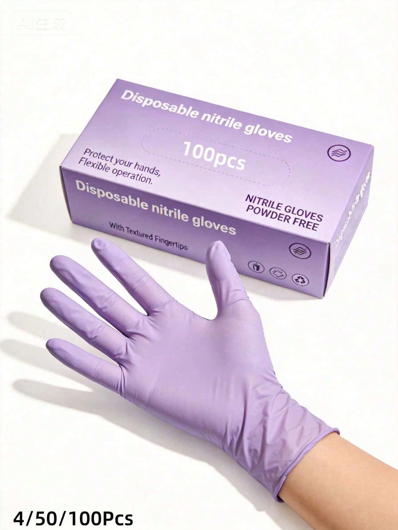 100pcs Disposable Purple Nitrile Gloves, Made Of High-Quality Nitrile Material, Suitable For Home Hygiene And Cleaning. Flexible Design, Comfortable To Wear (Packaging Box Not Included). 4/50/100Pcs