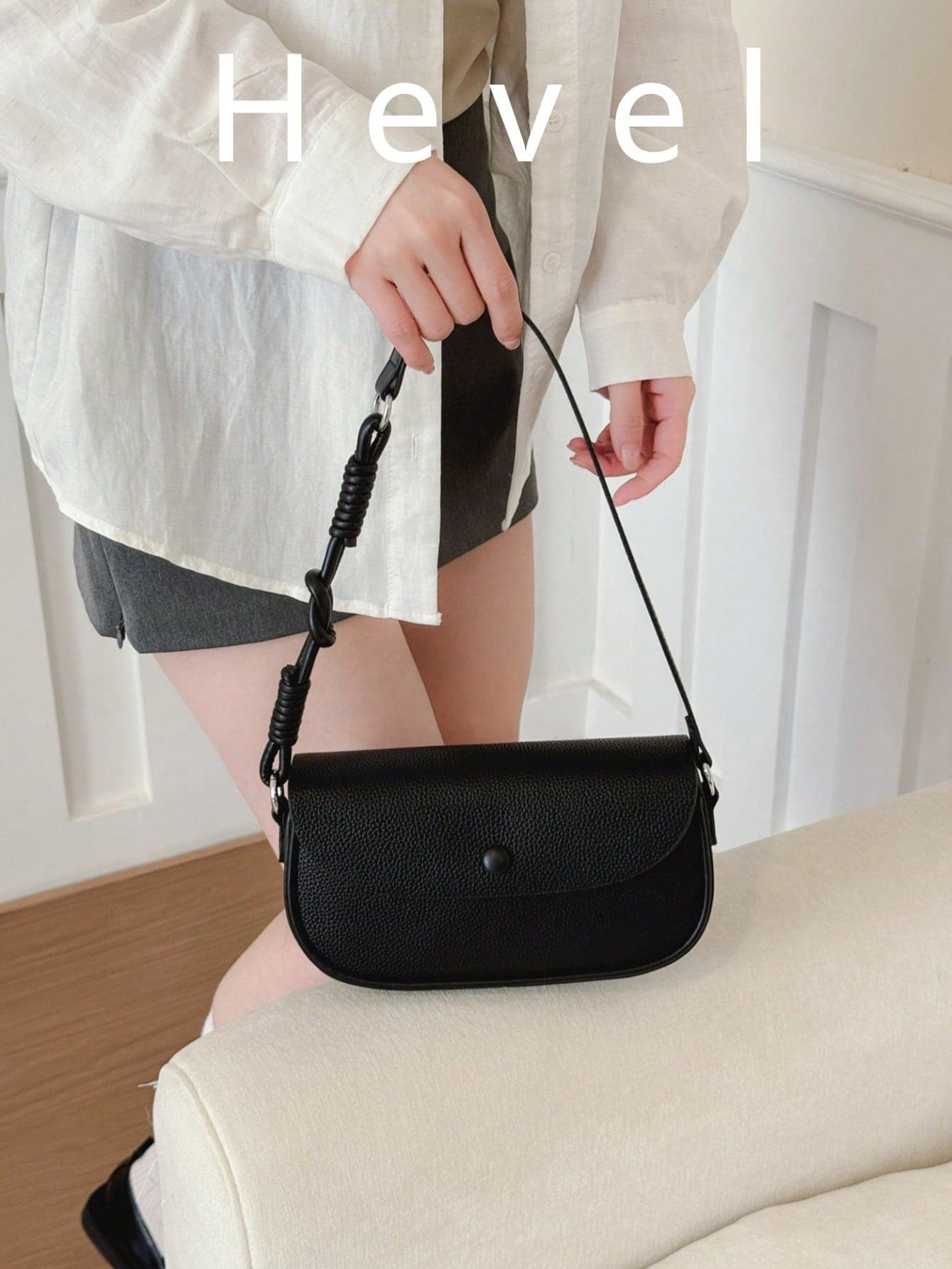 Hevel, 1pc Women's Solid Color PU Shoulder Crossbody Bag, Baguette Bag, Fashionable Retro Flap Bag, Suitable For Carrying Phone, Commuting, Shopping And As A Gift, Black Bag