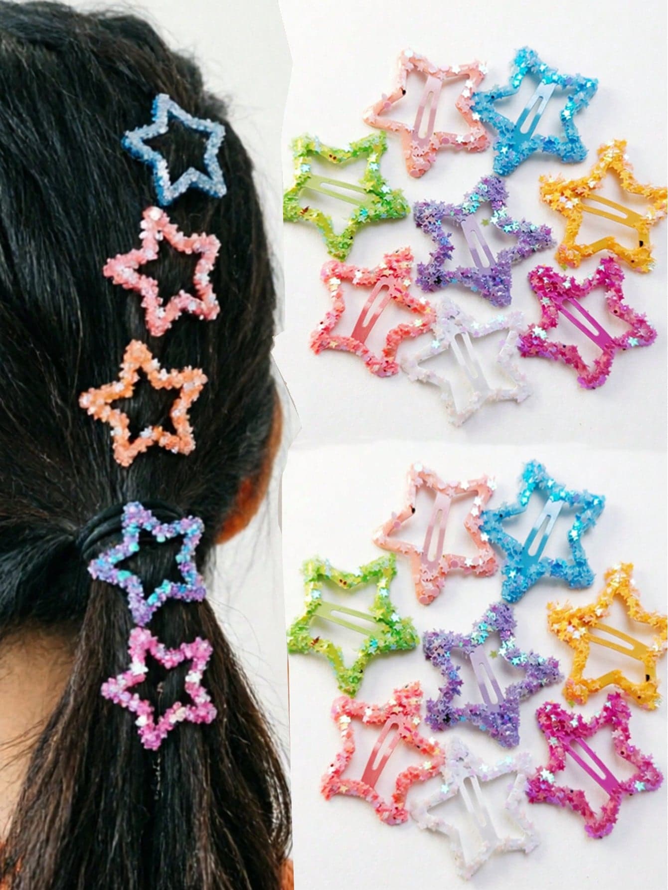 10/20/30/50pcs Y2K New Girls Mixed Color Dopamine Star 3CM Hair Clips, Minimalist Fashion Glitter Pink Hair Accessories, Suitable For Daily Life, School, Outdoor Activities And Gifts, Birthday Gift