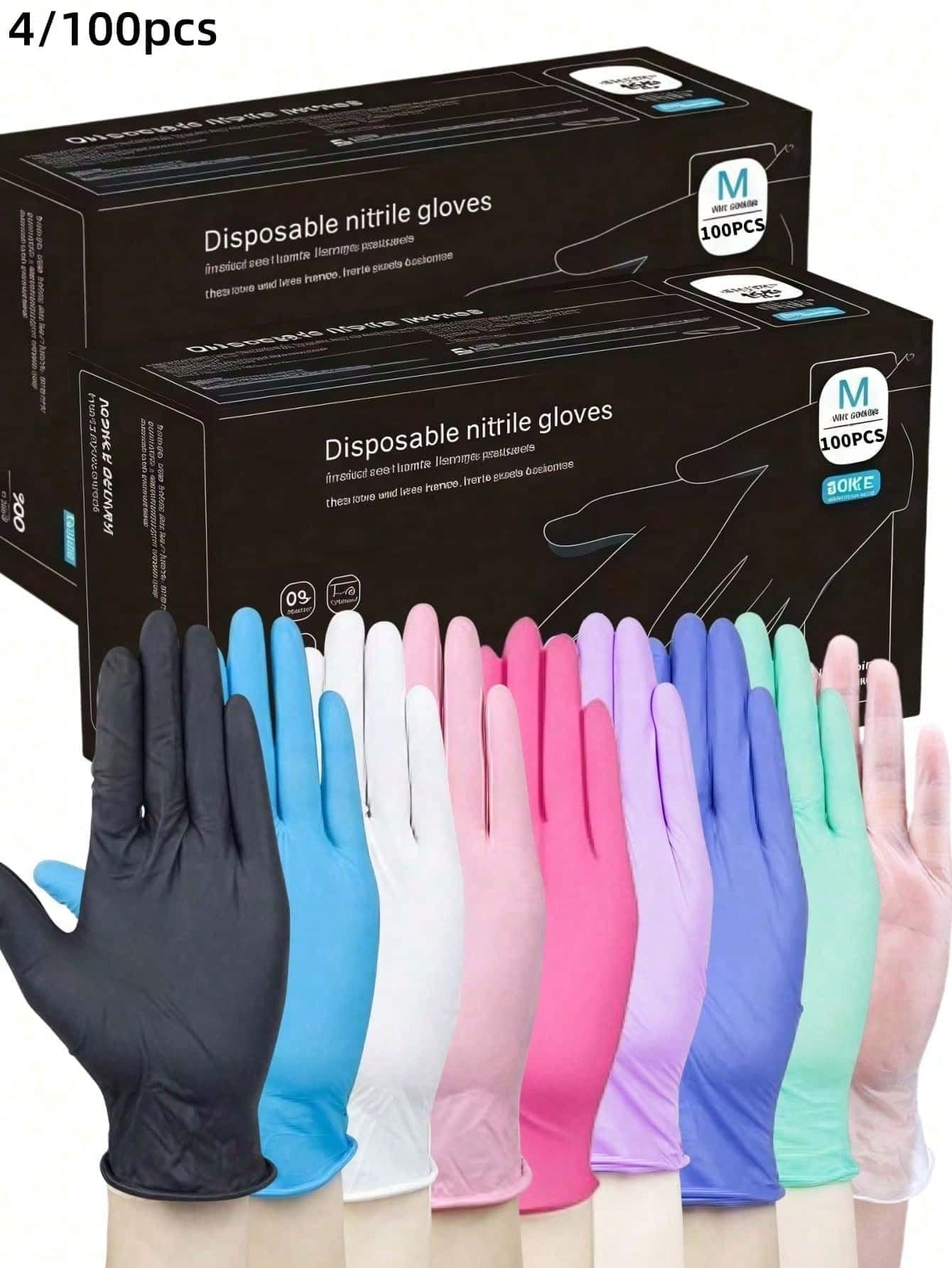 100pcs Pink, White, Blue, Purple, Black Disposable Nitrile Gloves, Waterproof Anti-Static Multi-Purpose Gloves, Perfect For Kitchen, Dishwashing, Cleaning, Beauty Salon, Hair Dyeing, Hotel, Waterproof, Cleaning, Laundry, Latex-Free, Powder-Free 4/100pcs