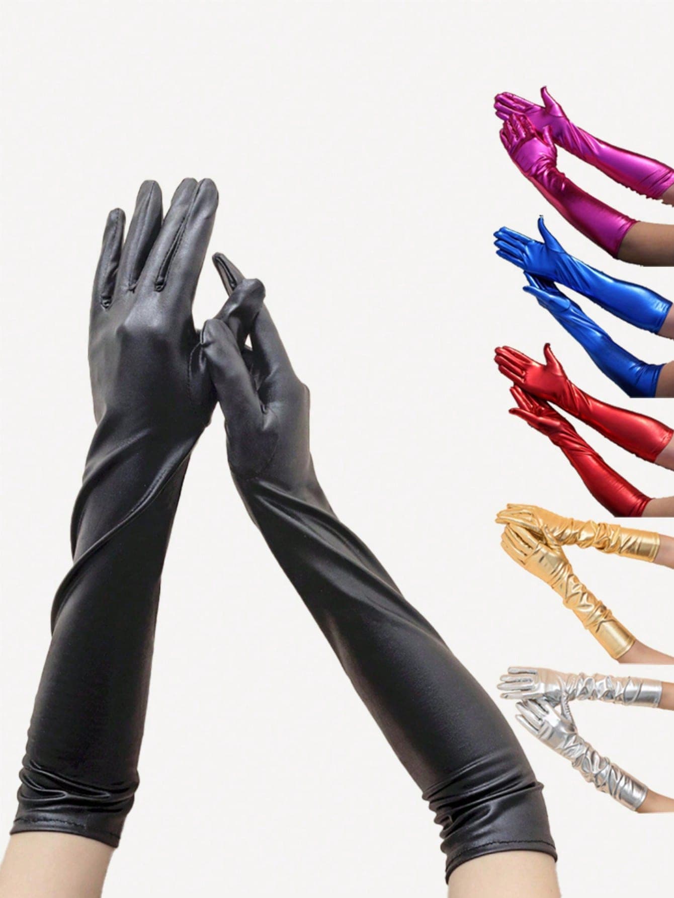 1 Pair Shiny Patent Leather Evening Dance Party Long Gloves For Daily Wear