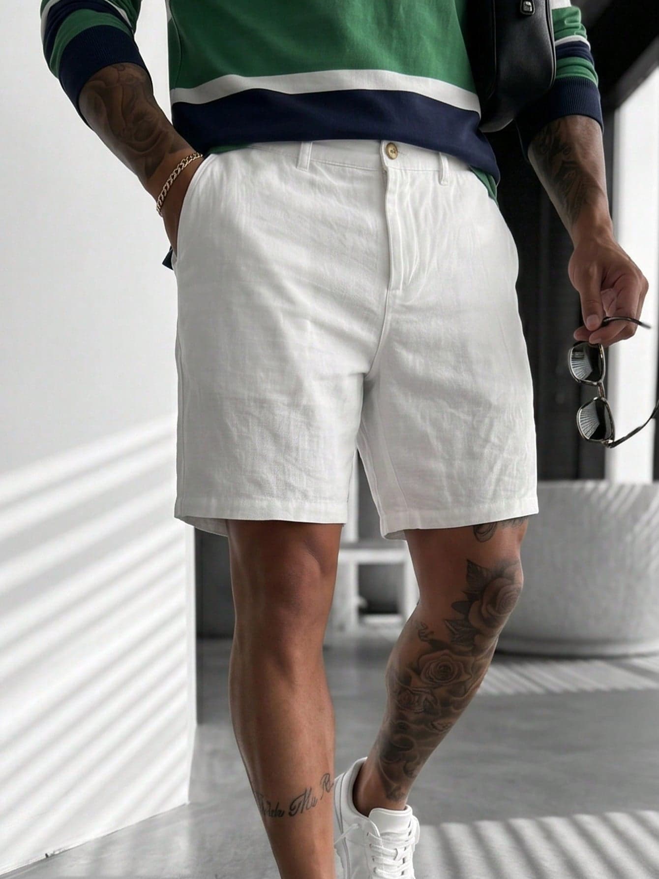 glestore Men's Vintage Style 100% Pure Cotton Textured Shorts - Best Paired With Light-Colored Inner Shirts. Fashionable And Versatile.