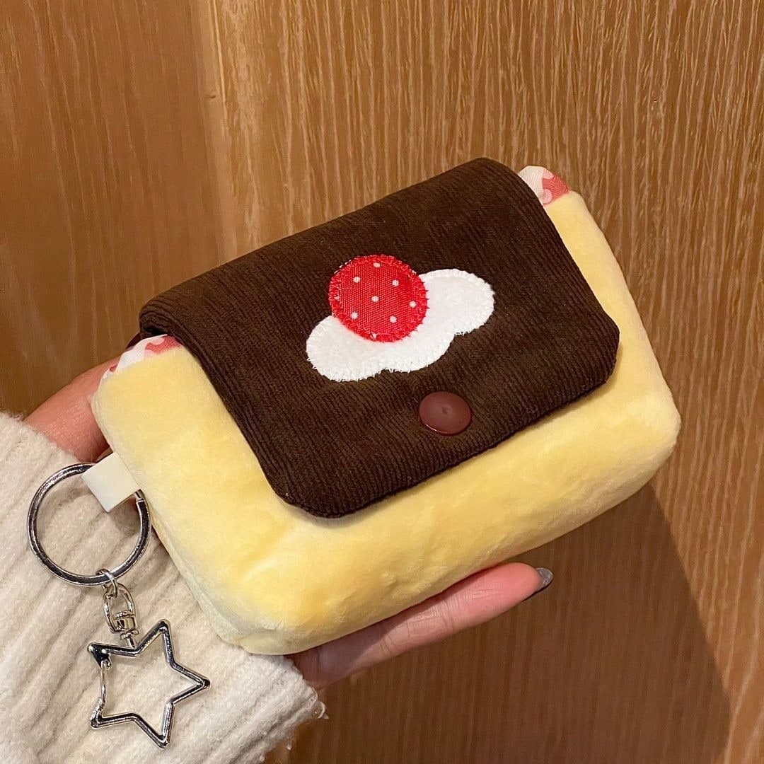 1pc Pudding Mini Coin Purse & Card Holder. Compact And Portable, Can Store Cash, Cards, Coins, Earphones & Keys. Perfect For Daily Use.