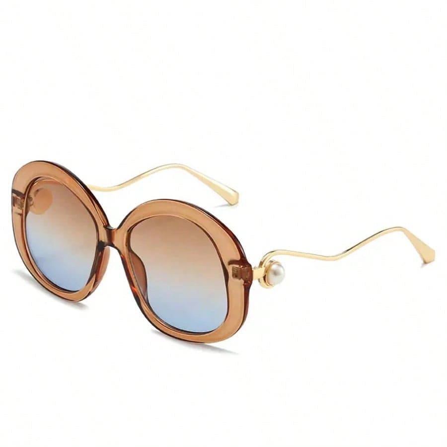 1PC Women's Metal Oval Personalized Color-Block Retro Pearl Y2K Hot Girl Bohemian Fashion Glasses For Vacation