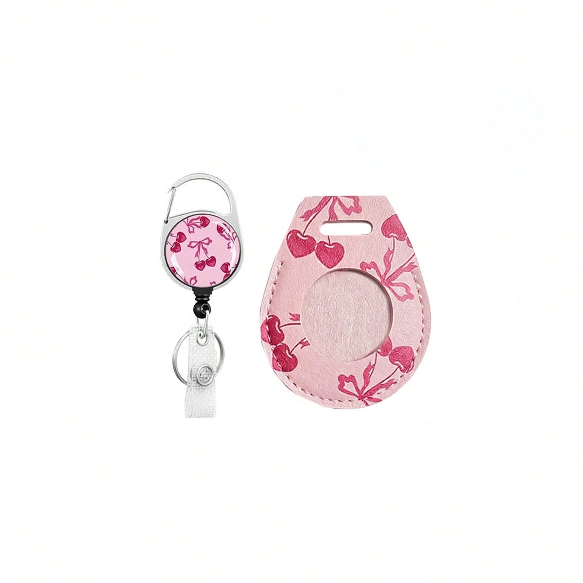 1pc (Badge Clip + Card Holder) Cherry ID Retractable Badge Reel Teacher Name Tag Holder Retractable Clip Work Badge Holder With Fixed Clip Waist Pendant Keychain Anti-Loss Water Drop Shape Apple Airtag Keychain Cute Protective Case, GPS Tracker Item Finder