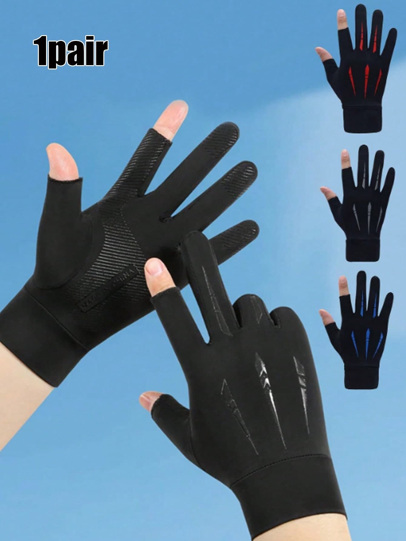1 Pair Two-Finger Lightning Pattern Gloves, Anti-Slip Breathable Touchscreen Design, Thin Summer Style, UV Protection