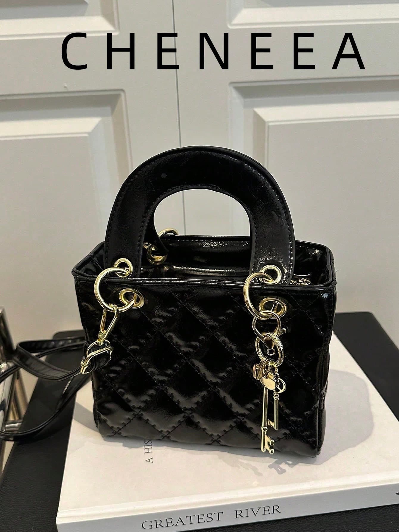 Spring/Summer New Women's Handbag, Toffee Color, Retro Fashion Rhombus Pattern Mini Tote Bag, Square Shape, Zipper Closure, Adjustable Long Shoulder Strap, Small Capacity Lightweight Crossbody Bag