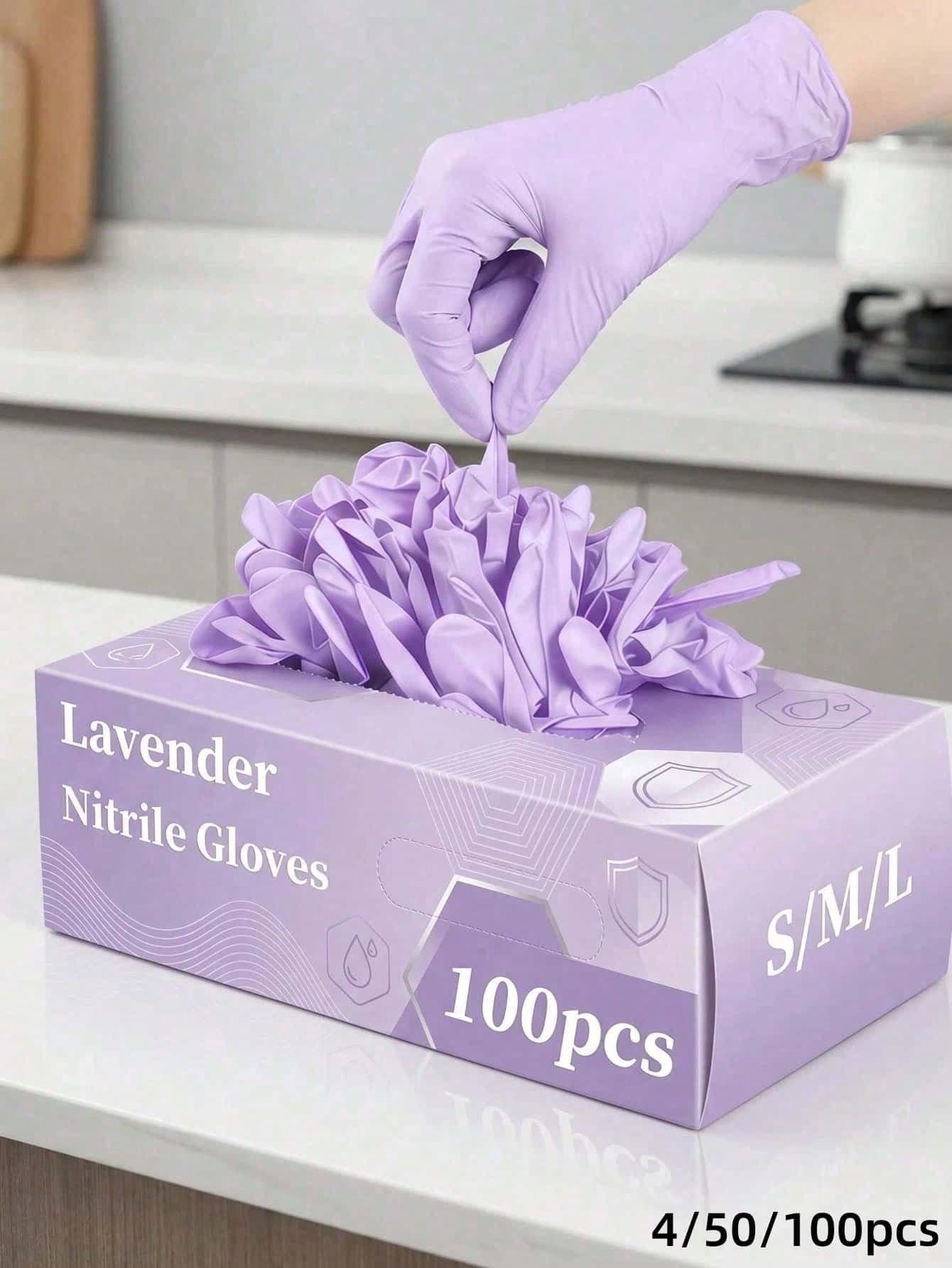 100pcs Disposable Light Purple Nitrile Gloves, Common Household Cleaning Gloves, Suitable For Home Cleaning, Kitchen, Bathroom, Dishwashing, Textured Fingertips, Strong Grip, Dishwashing Gloves, Fashionable Gloves, Cleaning Specialized Gloves. (Packaging Box Not Included) 4/50/100PCS