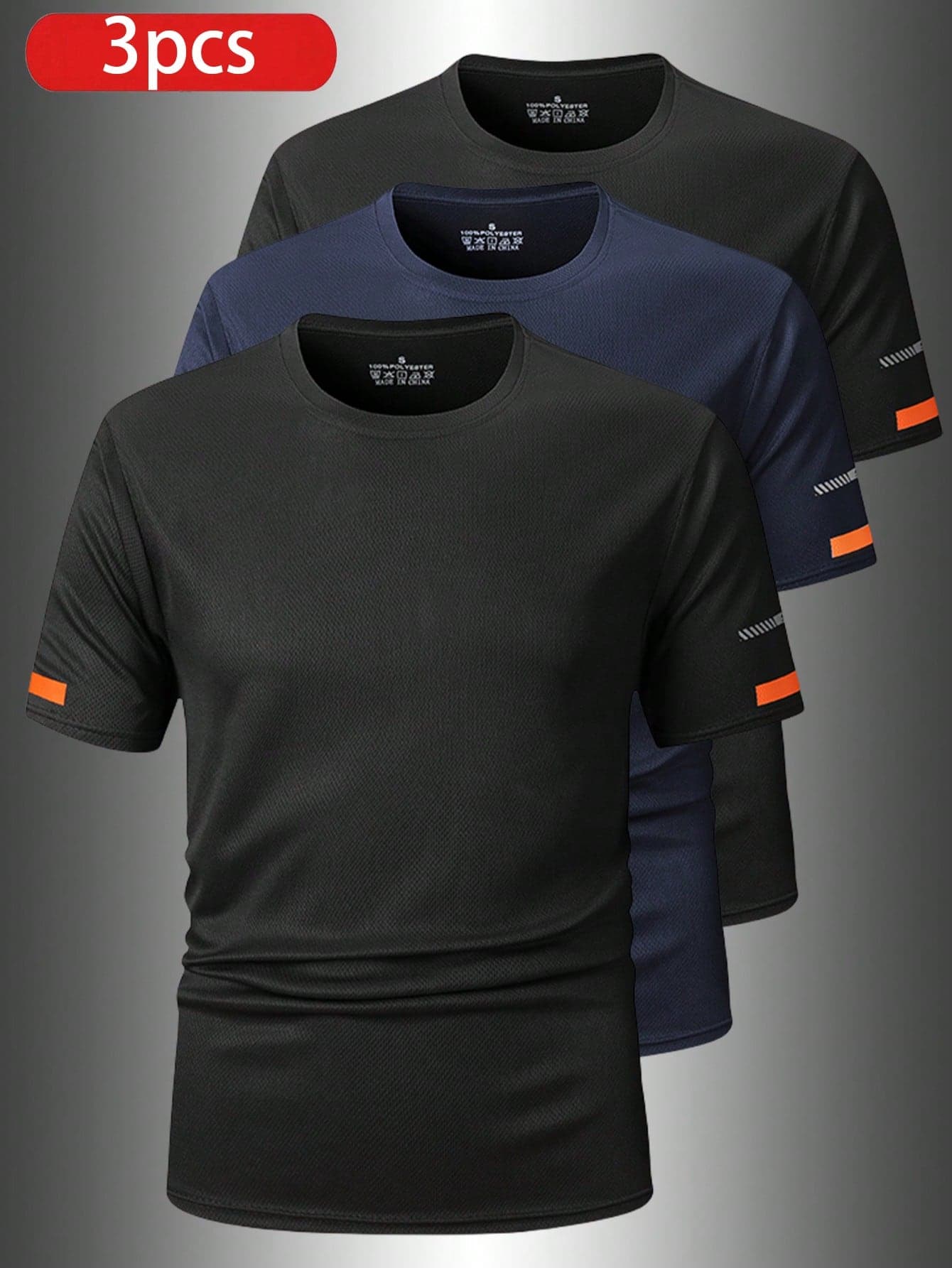 3PCS Men's Boyfriend Style Summer Running Fitness Quick-Dry Breathable Sports Short Sleeve T-Shirt