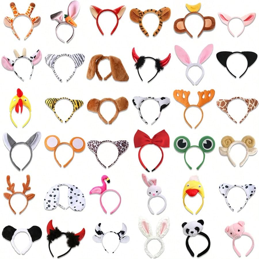 Cartoon Animal Ear Headband, Party Headpiece, Wild Zoo Birthday Decoration, Adult Animal Hat Theme Party, Halloween, Christmas, Carnival Party Costume Headpiece