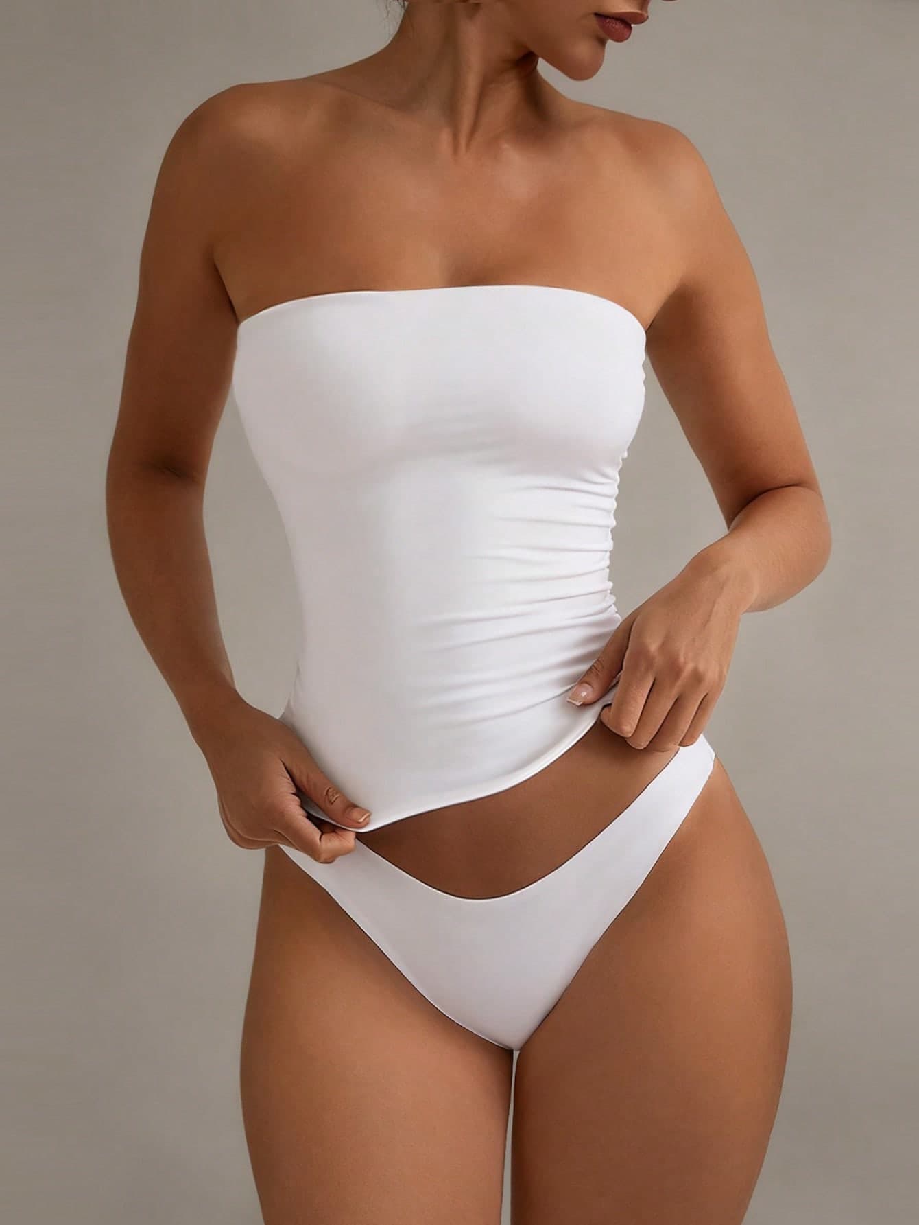 XLLAIS Sexy Strapless Basic Camisole, Fashionable Solid Color Elastic Fitted White Tube Top, Suitable For All Seasons Casual Summer