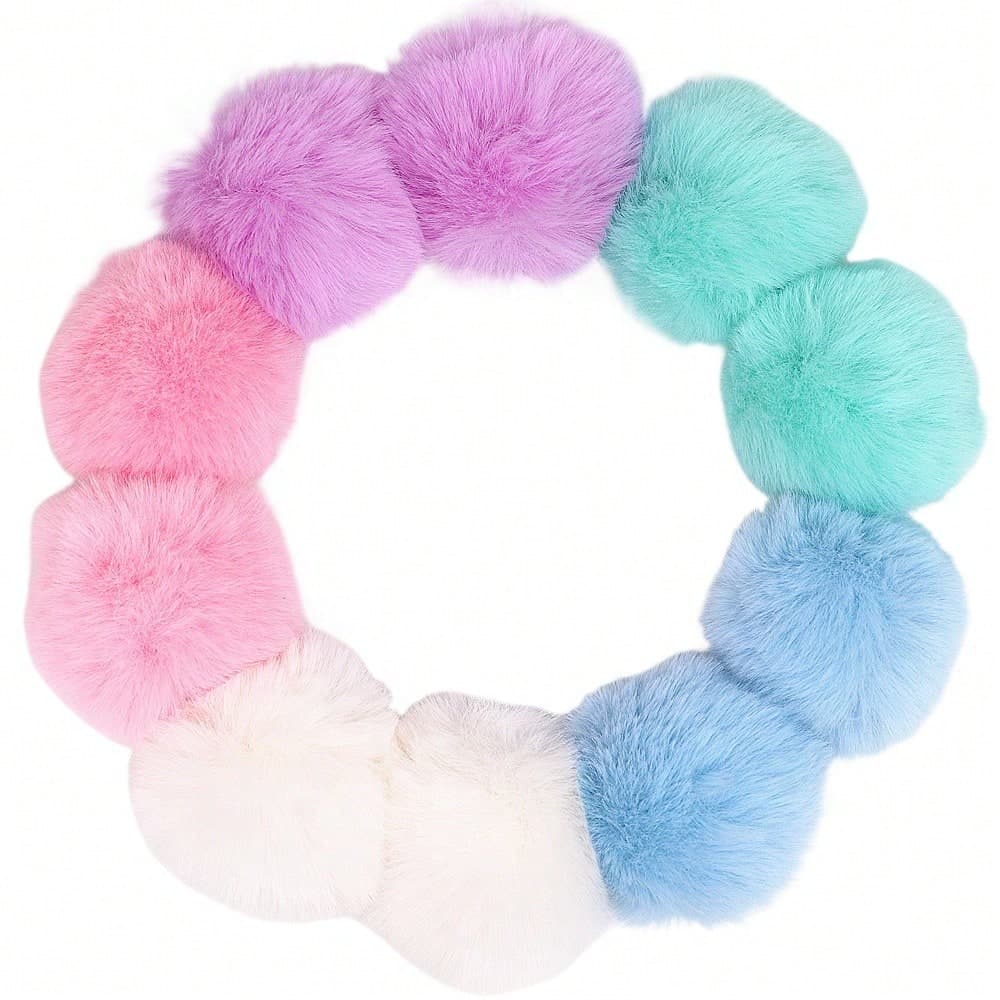 4pcs DIY 8cm Fur Pompom Balls Artificial Rabbit Hair Pom Pom Ball With Small Elastic Cord For Hats Bags Scarves Gloves Accessories Sewing Crafts Supplies