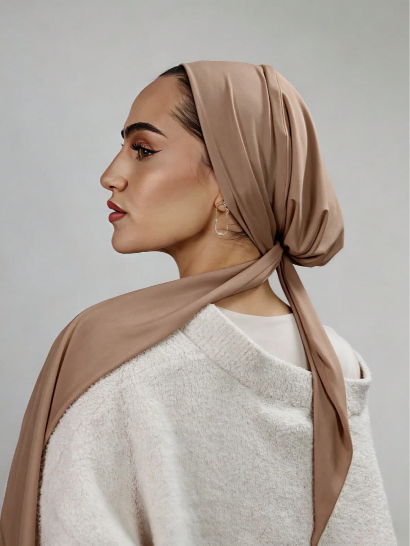 Women's Solid Color Tie-Up Hood Hijab Cap Inner Lining, Elastic Drawstring Breathable Sports Headscarf