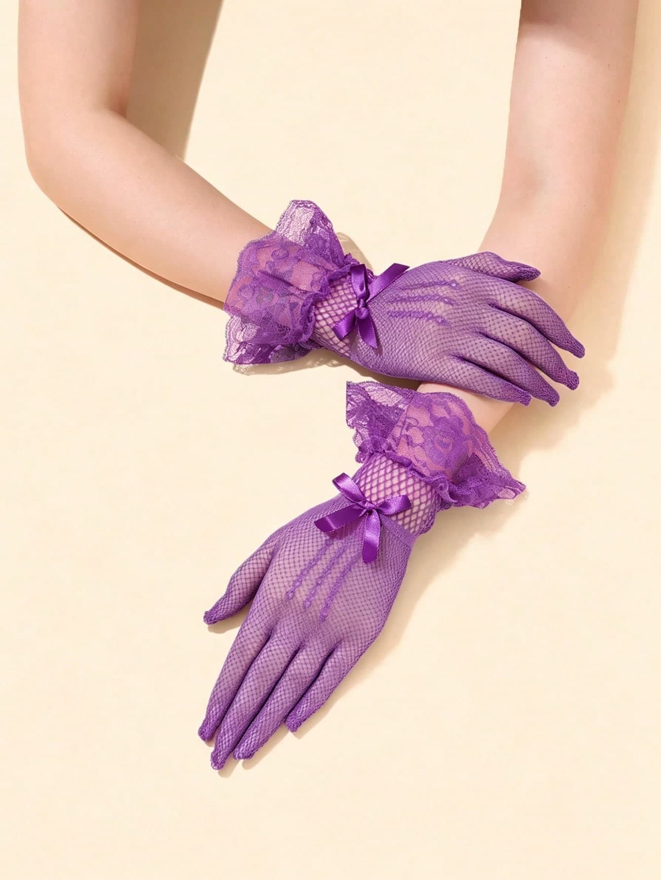 1 Pair Summer Sun Protection Vintage Lace Mesh Short Gloves With Bow Decoration, Elegant Style, Suitable For Banquet/Wedding/Party/Ball/Photoshoot