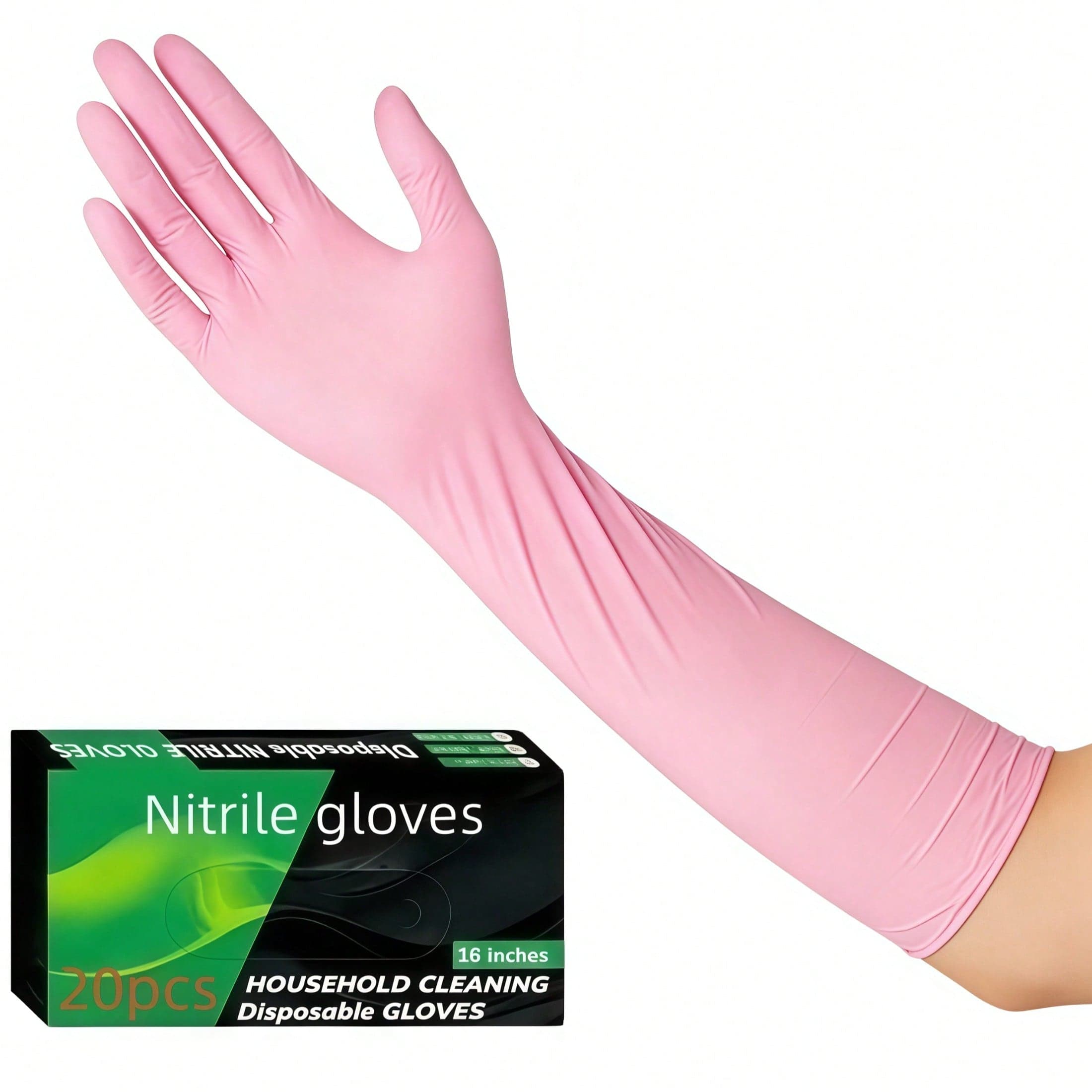 20/10pcs 16-Inch Pink Nitrile Gloves, Disposable Nitrile Gloves, Household Cleaning Gloves, Reusable Gloves, Multi-Purpose Nitrile Gloves