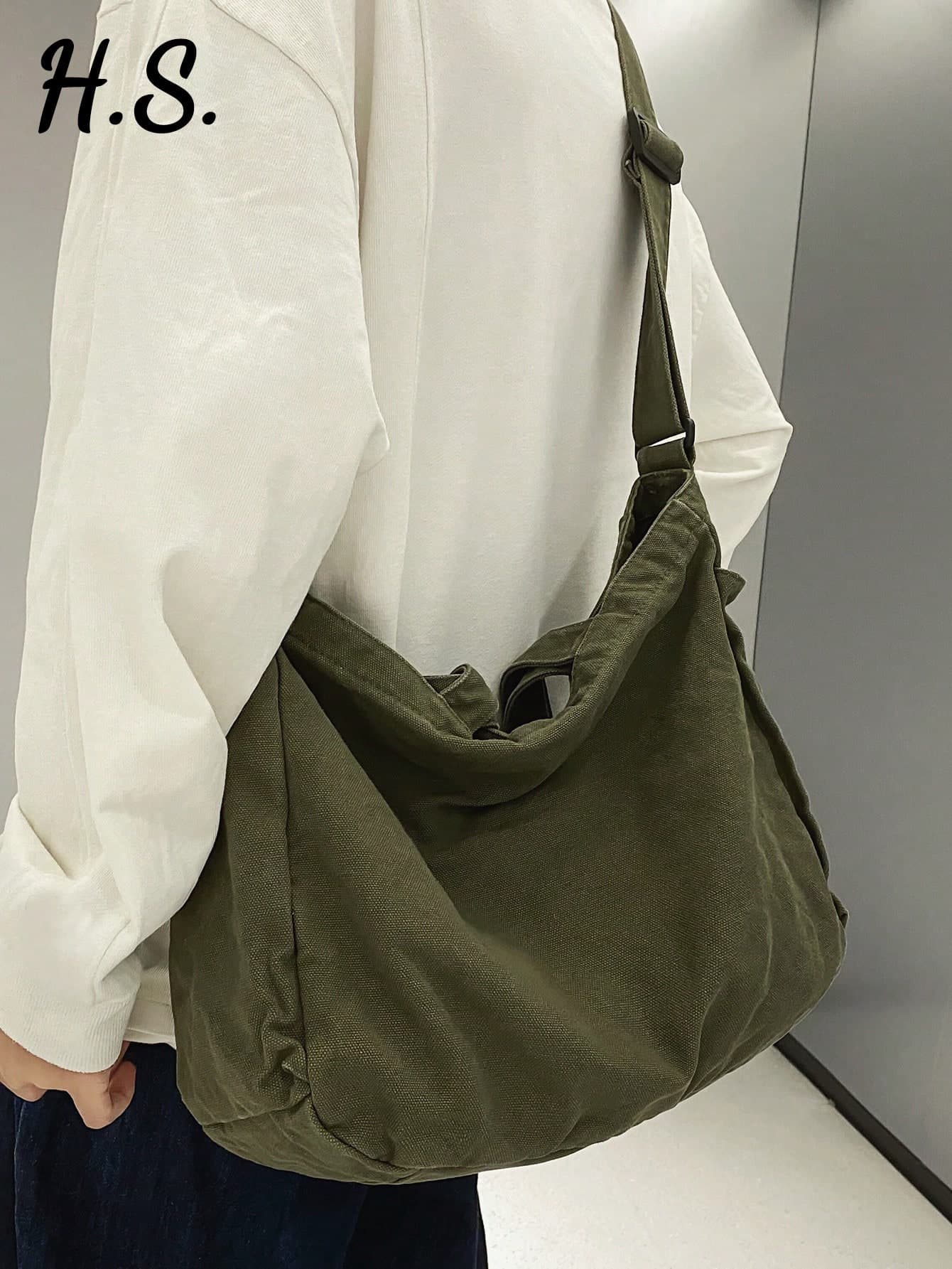 1pc Large Capacity Vagabond Style Minimalist Tote Bag, Hand-Carry Shoulder & Crossbody Bag For Men, Suitable For Daily Commute, Study, College Style, University Students, Cycling, Canvas Bag, Casual Fabric Bag, Shopping Crossbody Bag