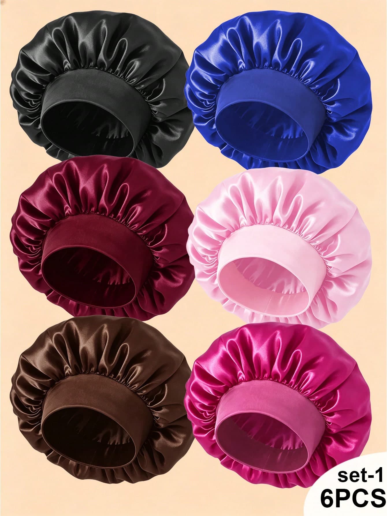 6pcs/Set Faux Silk Sleep Cap, Satin Sleep Cap, Soft Elastic Band Silk Sleep Cap, Curly Hair Silk Headband, Women's Solid Color Wide Elastic Smooth Satin Fashion Sleep Cap, Daily Comfortable Breathable Hair Care Cap, Back To School Season