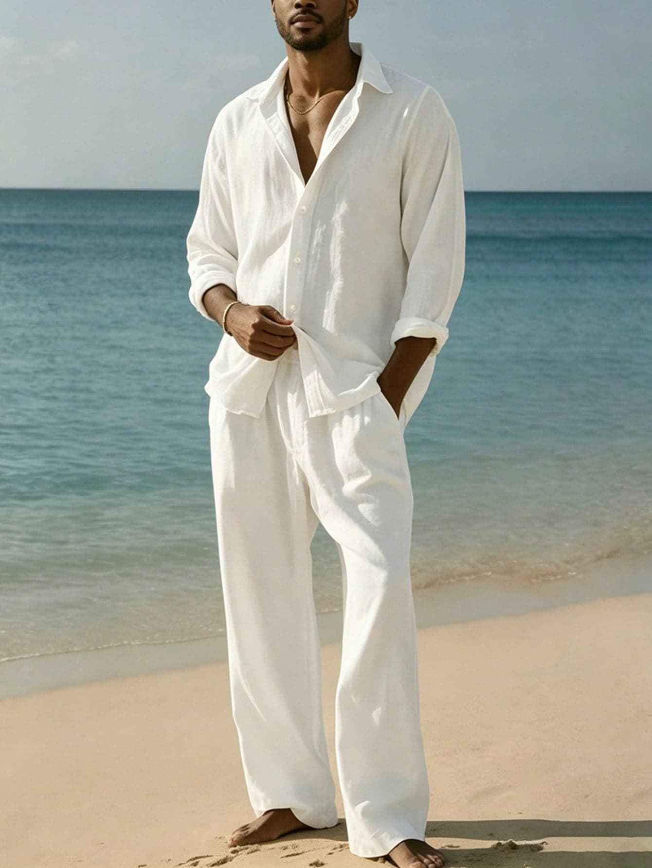 2pcs Men's Linen Suit, Men's Linen Shirt And Pants, Summer Holiday & Beach Outfit, Comfortable Linen Fabric, Spring/Summer Wear