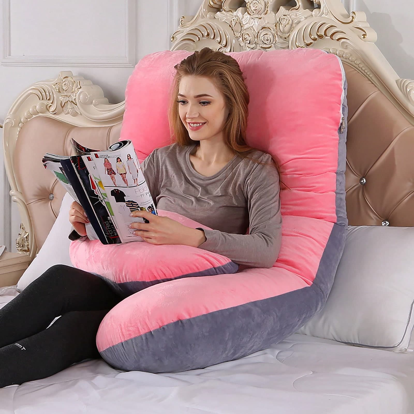 U-Shaped Full Body Pregnancy Pillow, Multi-Purpose Pregnancy Support Pillow, Suitable For Sleeping, Reading, Leisure And Back Support, Large Size Side-Sleeping Pregnancy Pillow